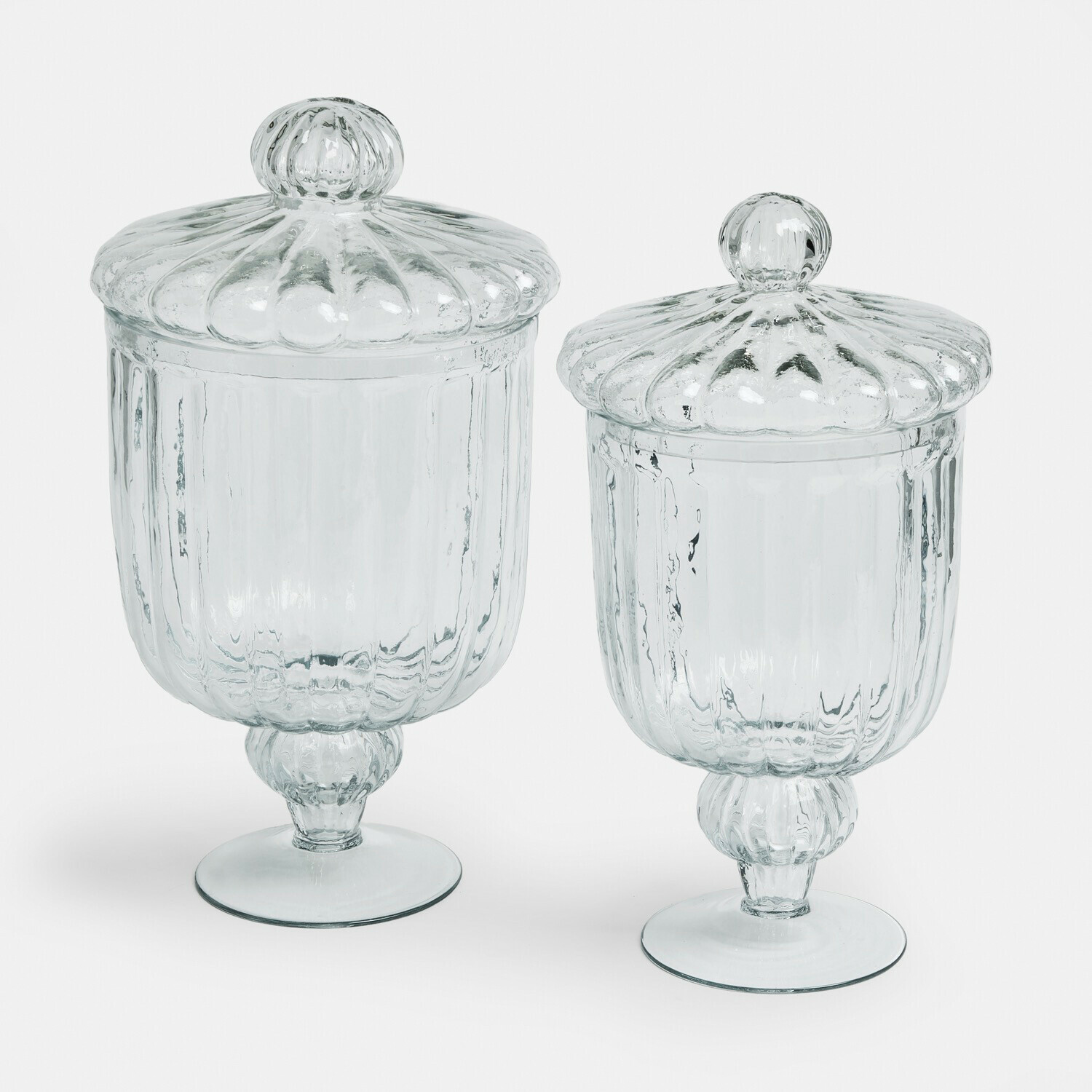 Glazen pot set van 2 Mélomiane Set van twee doorzichtige glazen potten met deksels en voetjes voor decoratie en opslag
