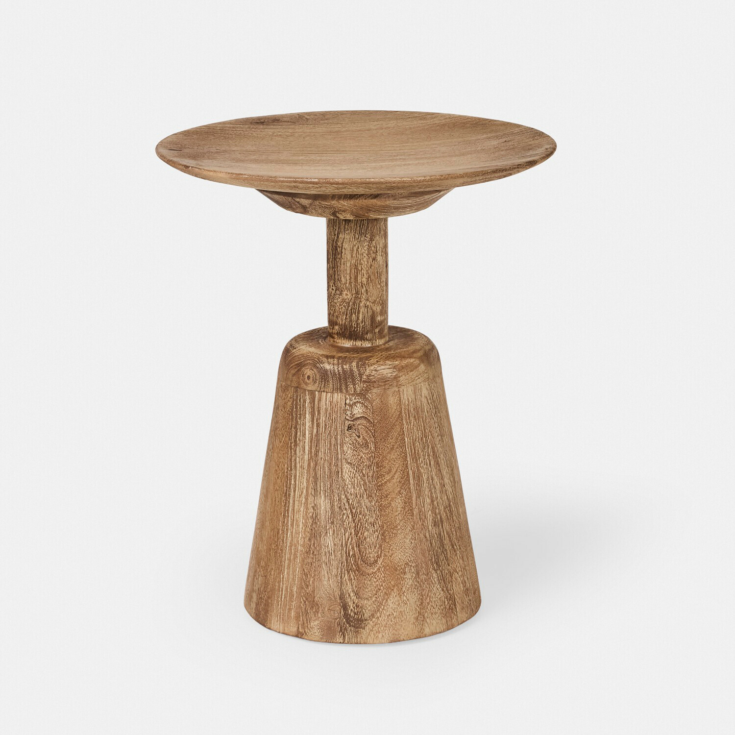 Bijzettafeltje Ulric Decoratieve houten kruk in natuurlijke kleur met ronde zitting, bijzetmeubel voor woonkamer