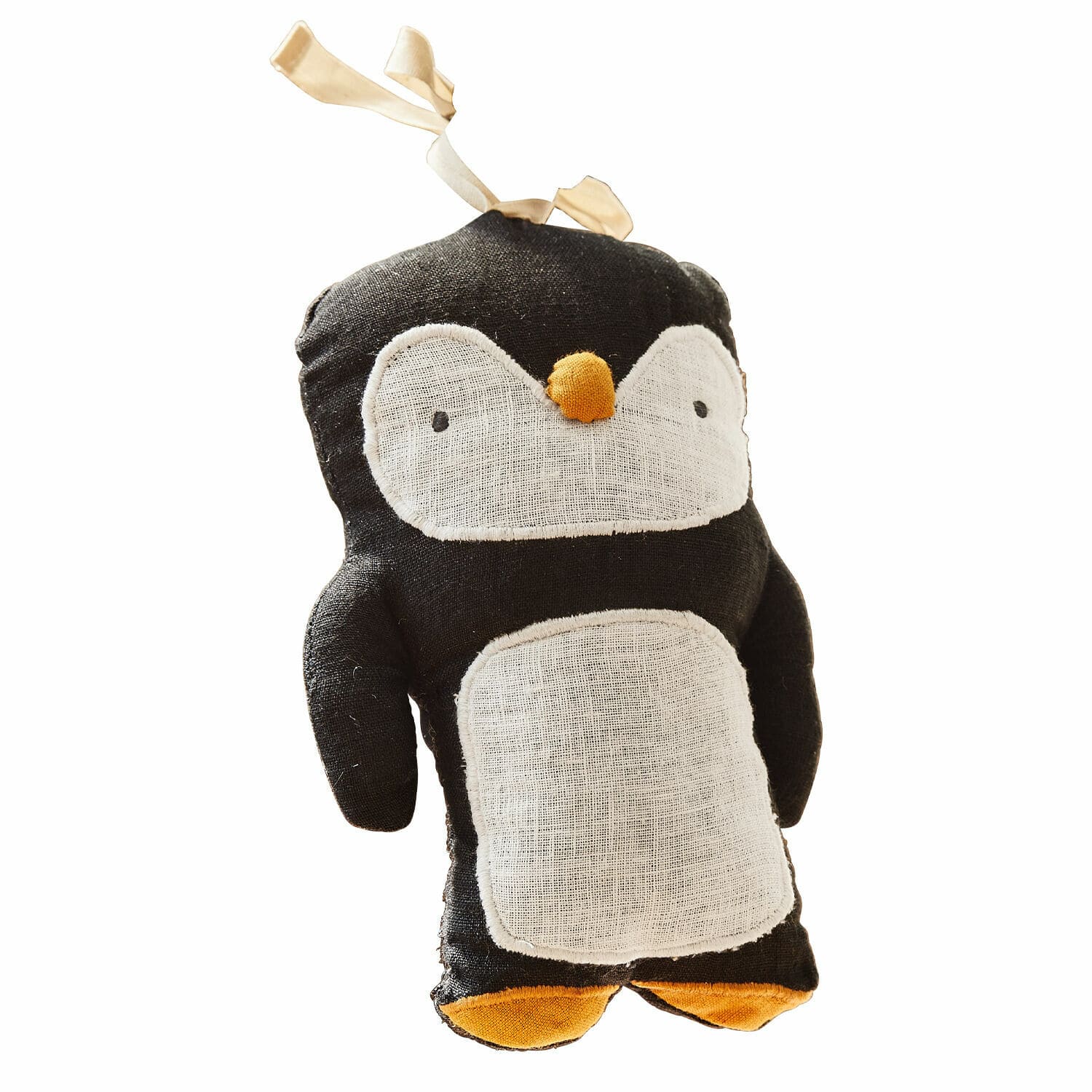 Pop voor aan de kinderwagen Jocienne Pluchen pinguïn hanger van zwart-witte stof met oranje neus en voeten, kinderdecoratie