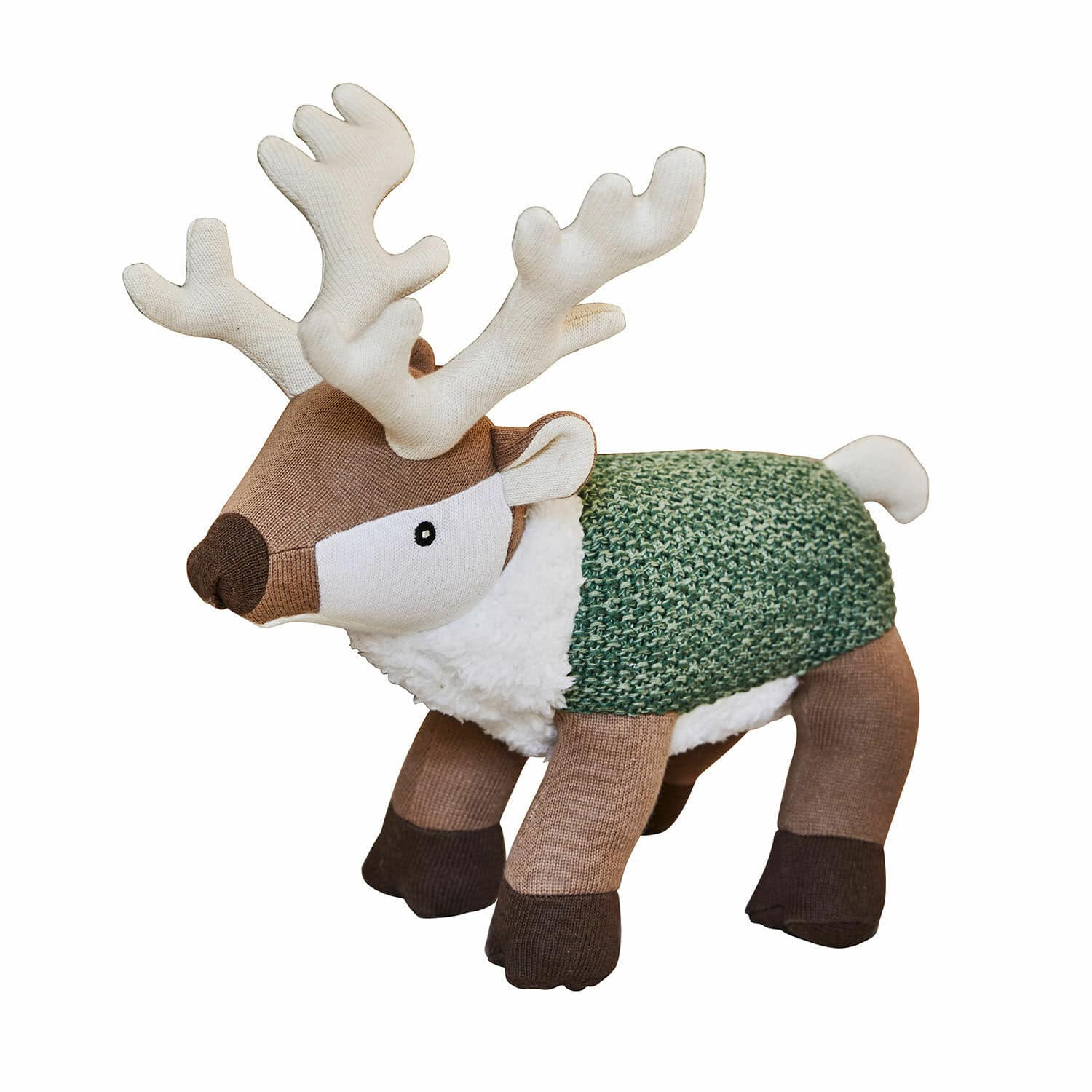 Knuffeltje Merrilu Zachte rendierdecoratie van stof in bruin-groene tinten, kerstversiering voor thuis