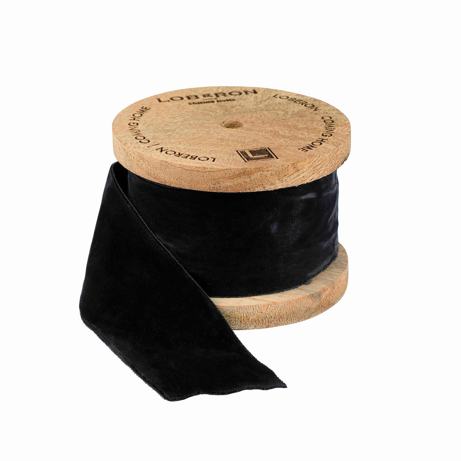 Fluwelen lint Phaedra Zwarte fluwelen lint op houten spoel voor decoratie en knutselen