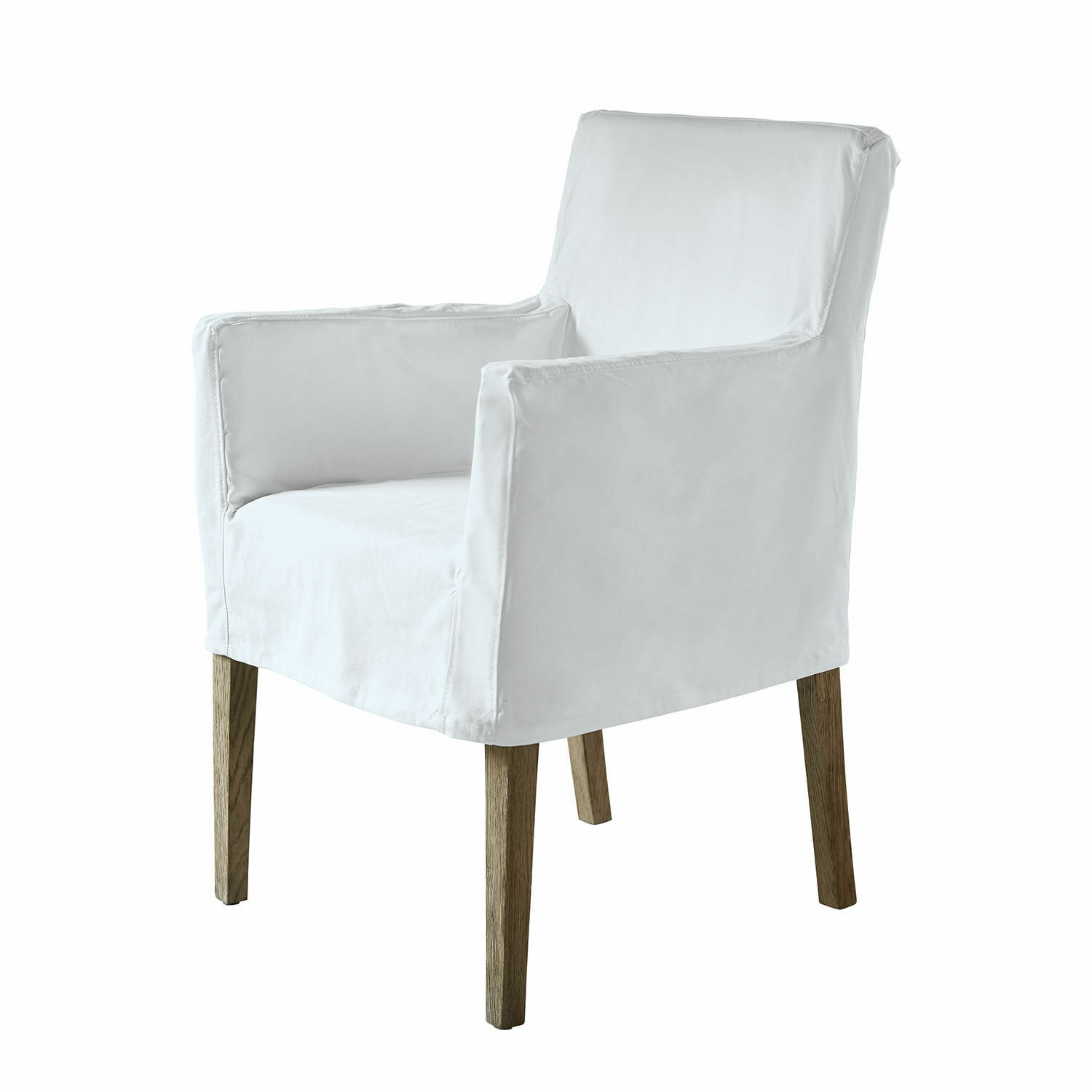 Witte fauteuil met katoenen bekleding en houten poten, comfortabele stoel voor woonkamer