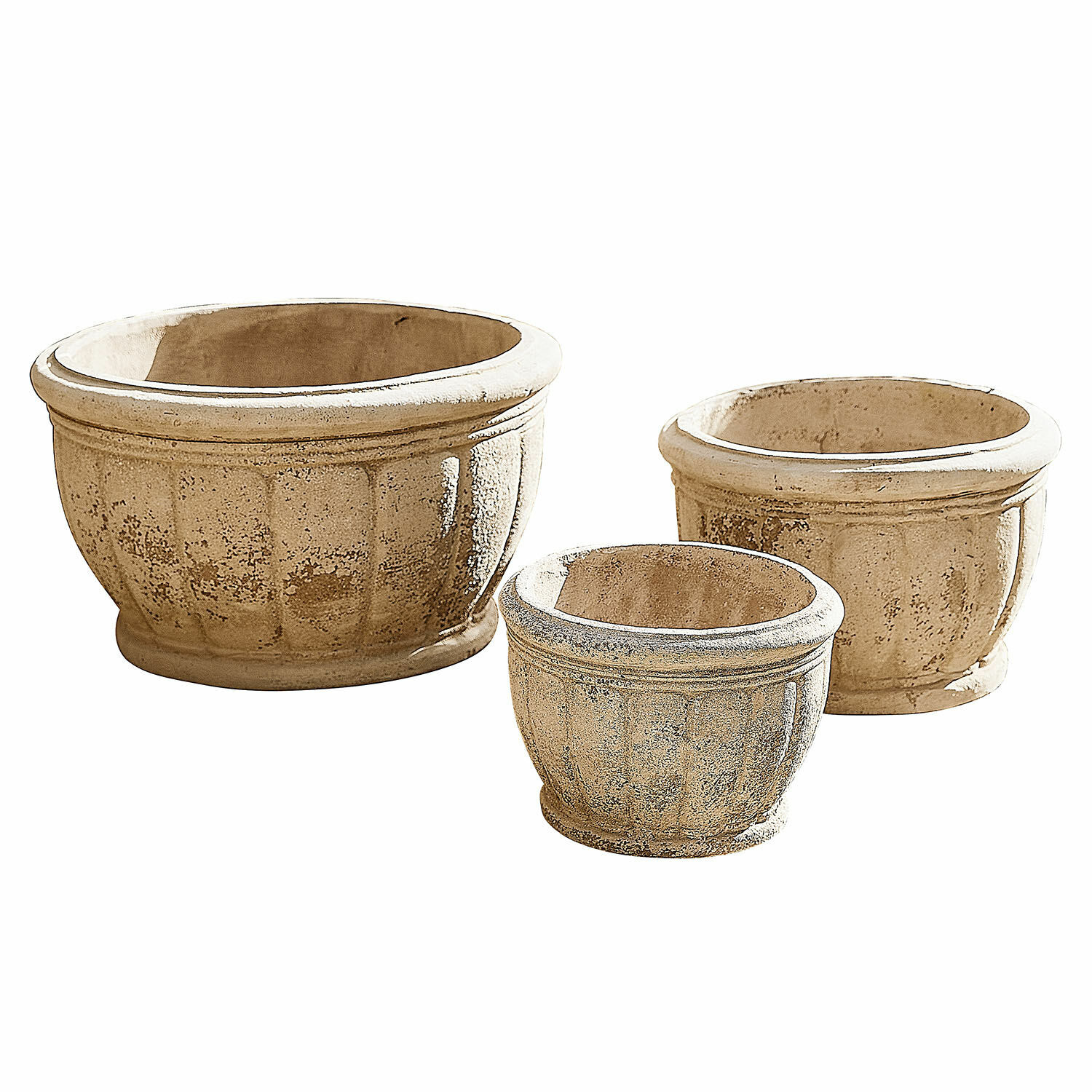 3-delige set bloempotten Jalexin Set van drie beige stenen bloempotten voor tuin en interieur