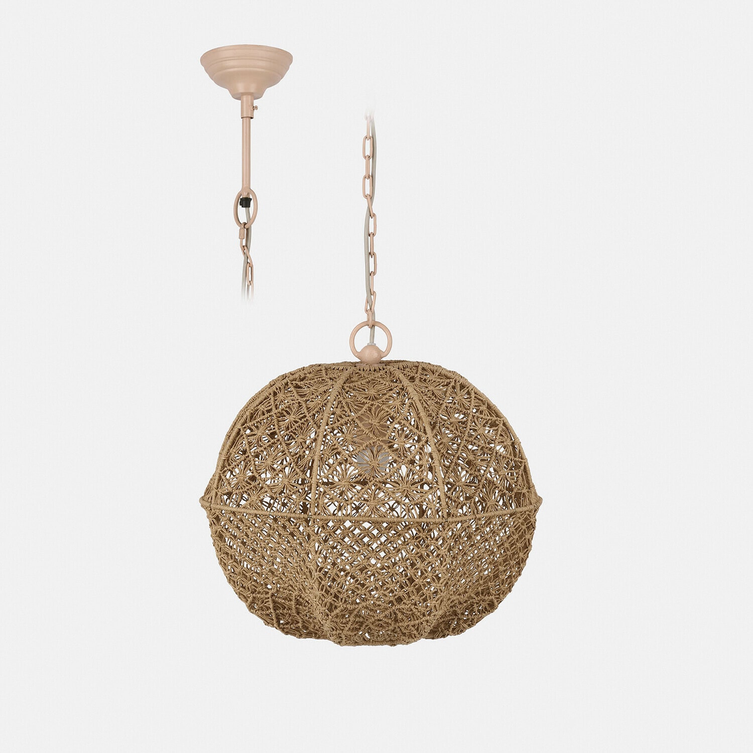 Hanglamp van gevlochten natuurlijk touw met beige houder, decoratieve plafondlamp