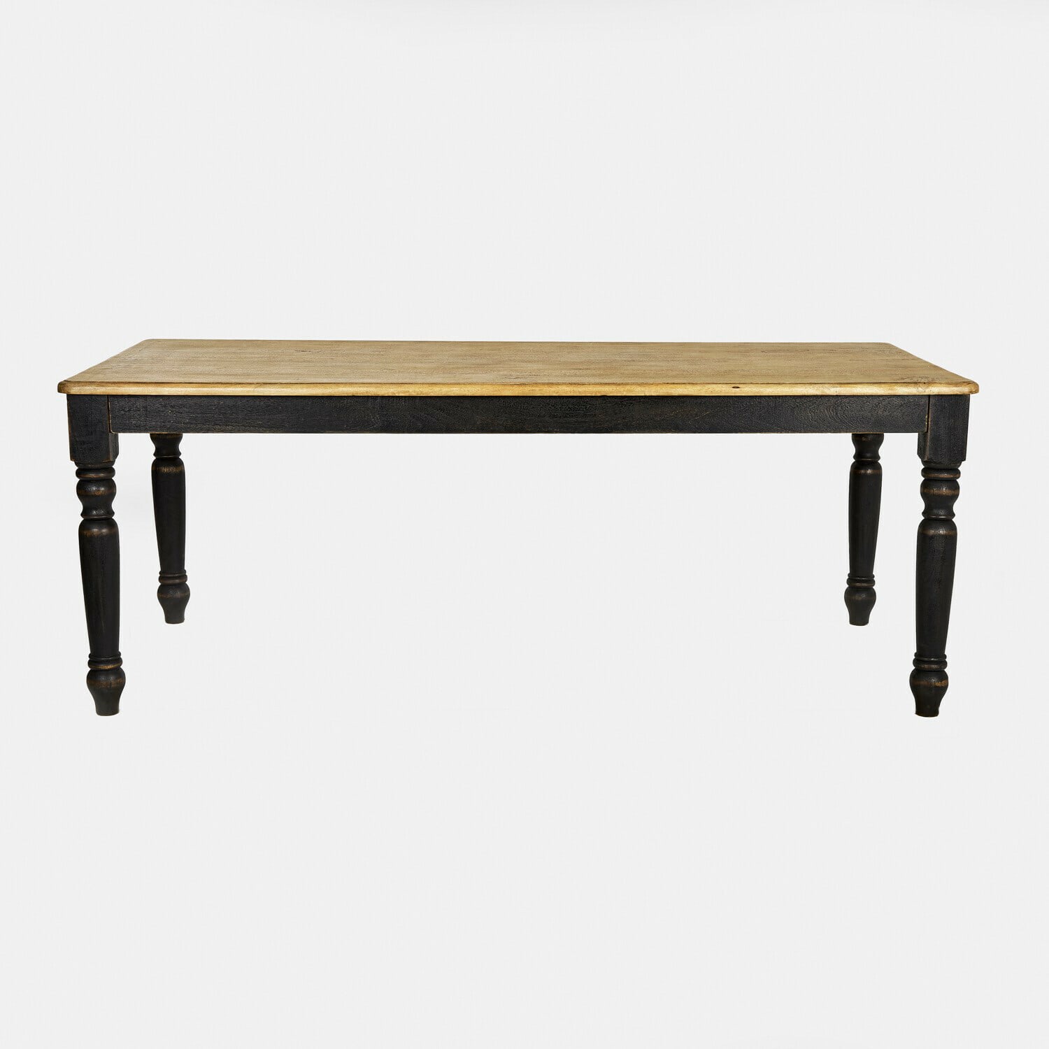 Tafel Mont Lisan Houten tafel met licht blad en zwarte gedraaide poten voor eetkamer
