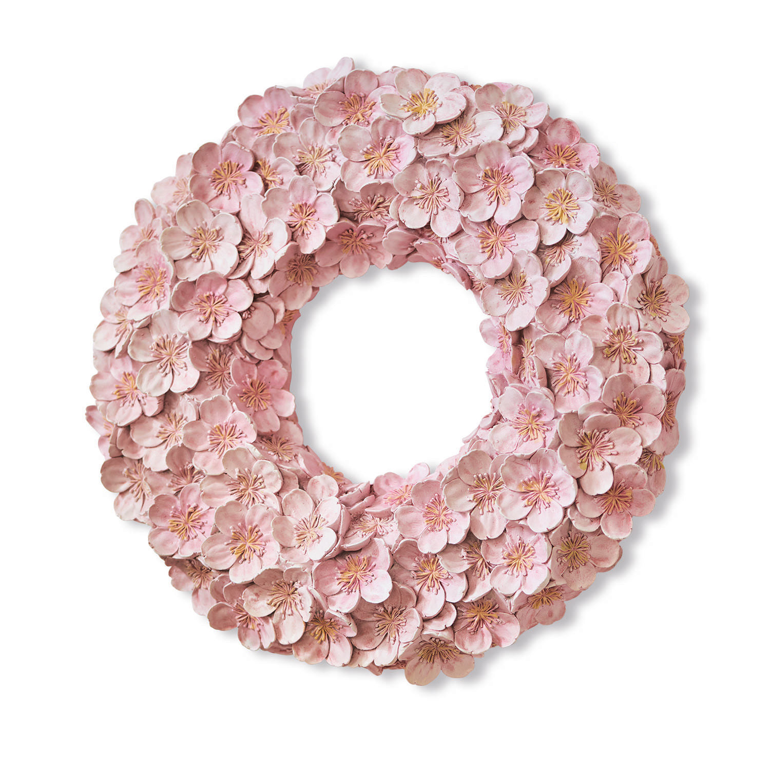 Krans Garlan Decoratieve krans van roze stoffen bloemen, perfect voor lentehuisdecoratie
