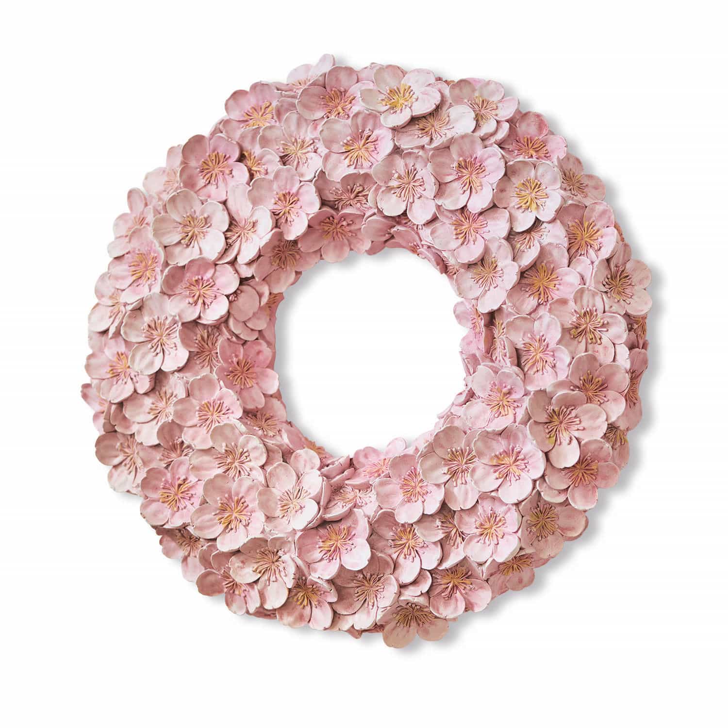 Krans Garlan Decoratieve krans van roze stoffen bloemen, perfect voor lentehuisdecoratie
