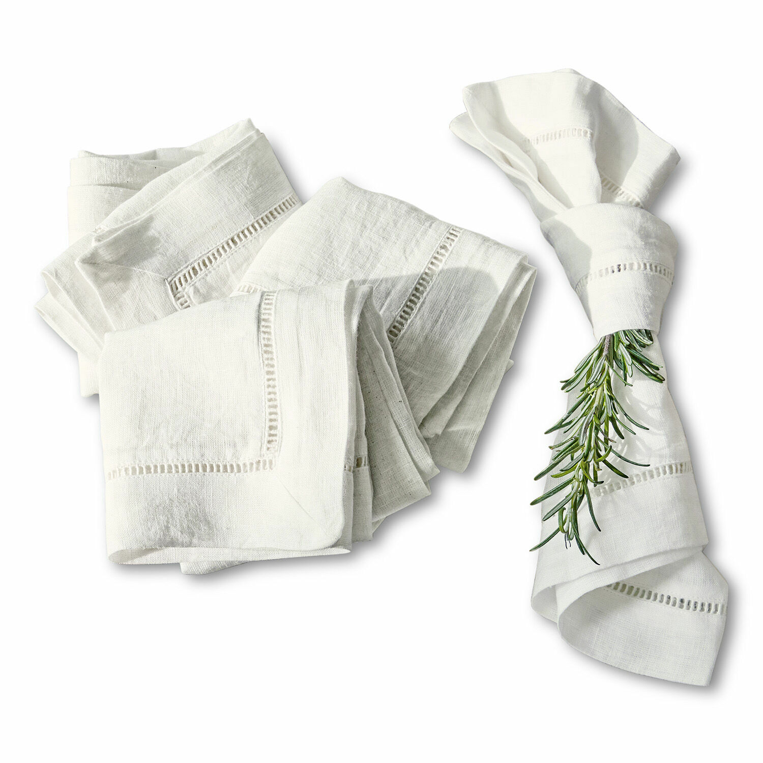 Servet set van 4 Covent Garden Witte linnen servetten met decoratieve opengewerkte rand, elegante tafeldecoratie van natuurlijk materiaal