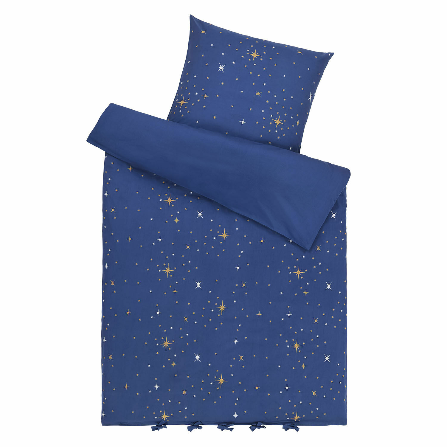 Beddengoed Starwhisper Donkerblauw katoenen beddengoed met gouden sterrenpatroon, zacht en decoratief voor slaapkamer