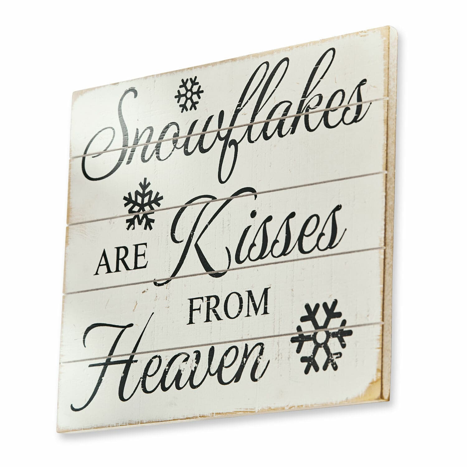Decoboard Snowflakes Witte houten wanddecoratie met tekst over sneeuwvlokken en winterthema