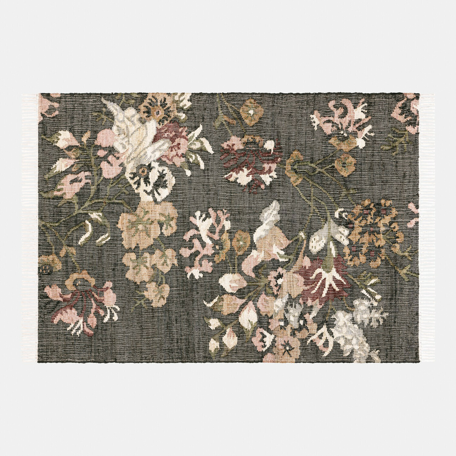 Vloerkleed Yasirah Vloerkleed met bloemmotief in grijs- en beigetinten met franjes, stijlvolle woondecoratie