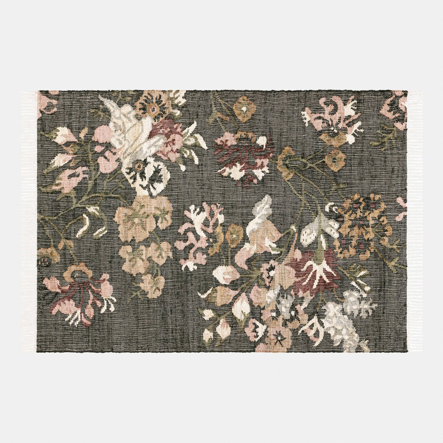 Vloerkleed Yasirah Vloerkleed met bloemmotief in grijs- en beigetinten met franjes, stijlvolle woondecoratie