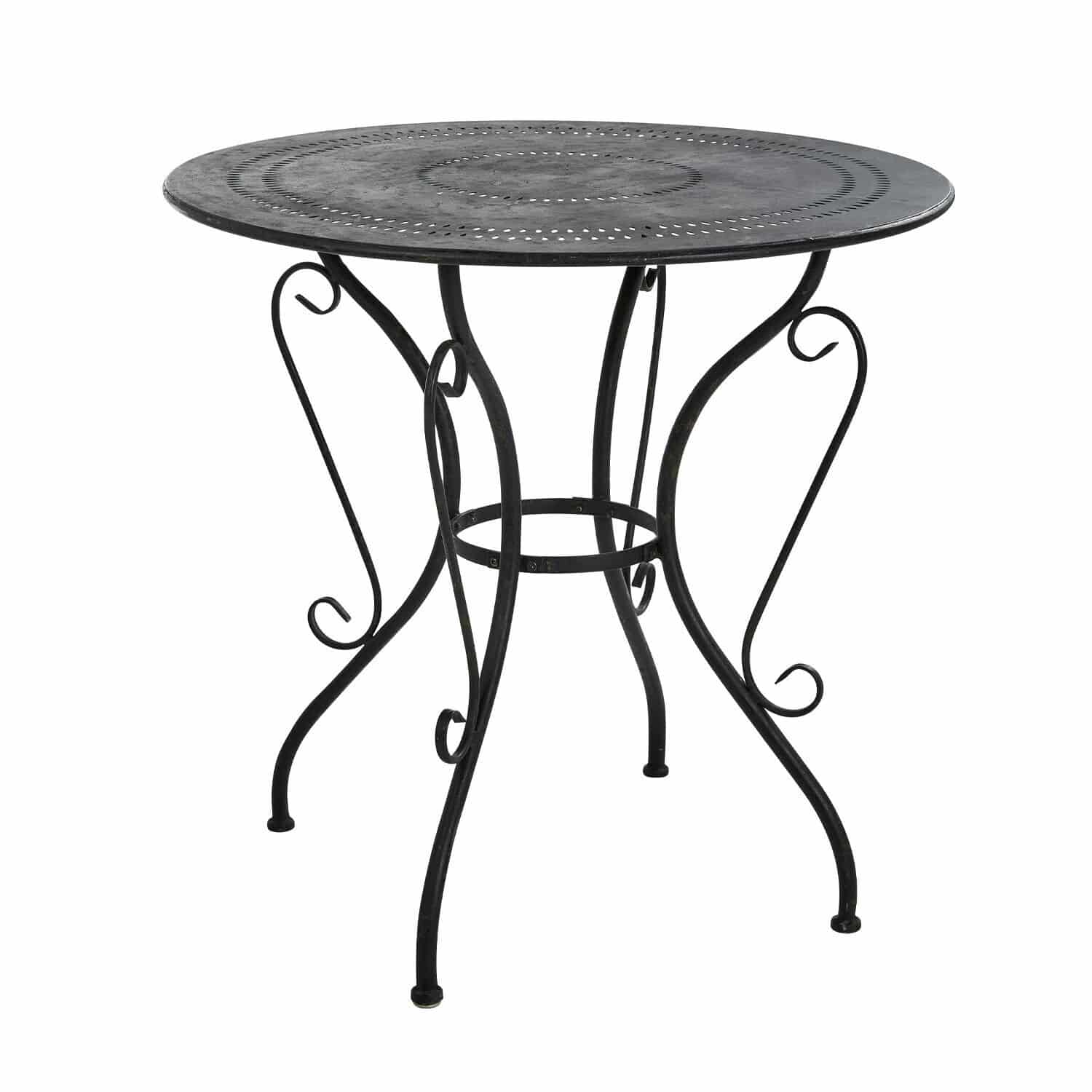 antiekzwart Ronde Aube tafel van metaal in antiek zwart, decoratief tuinmeubel met sierlijke poten
