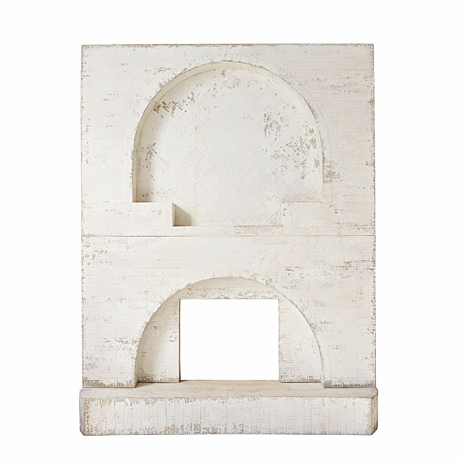 Haardschouw Forêt Émeraude Witte decoratieve bakstenen muur met twee boogvormige nissen voor interieurdecoratie