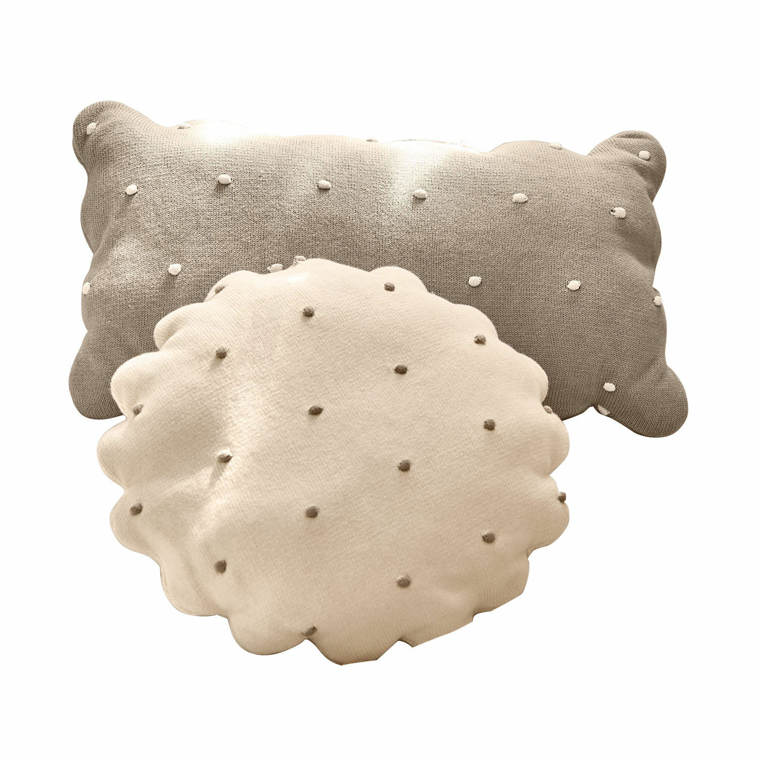 Kussen set van 2 Saphie Set van twee decoratieve katoenen kussens in beige en grijs met kleine sierlijke stippen