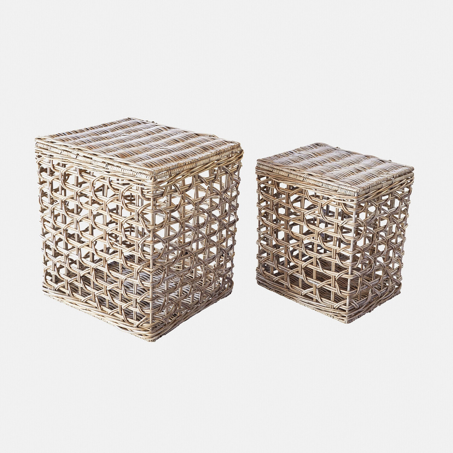 Set van twee vierkante manden van natuurlijk rotan voor opbergruimte en decoratie