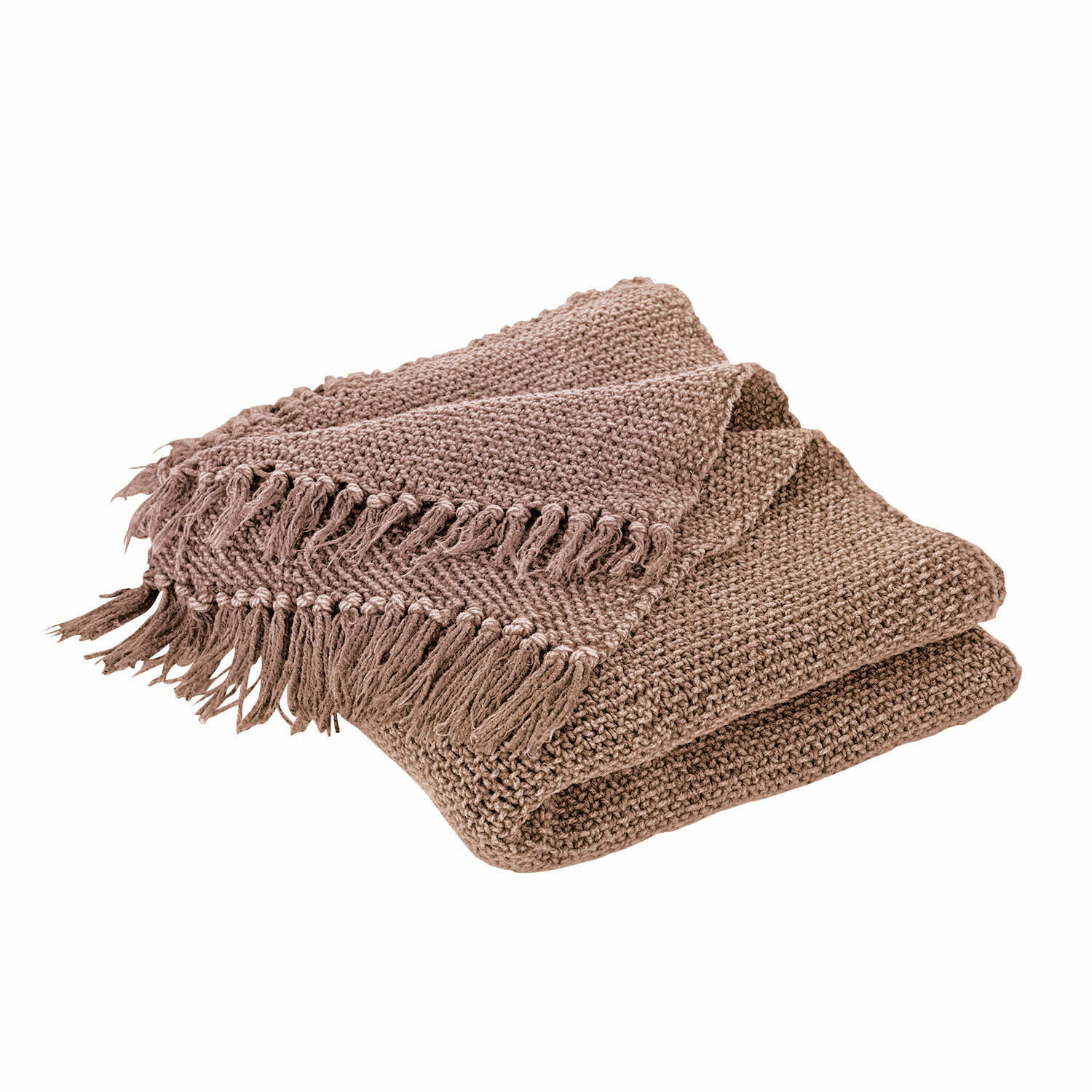 Bruine gebreide plaid met franjes, zacht en comfortabel voor interieur en gezellige avonden