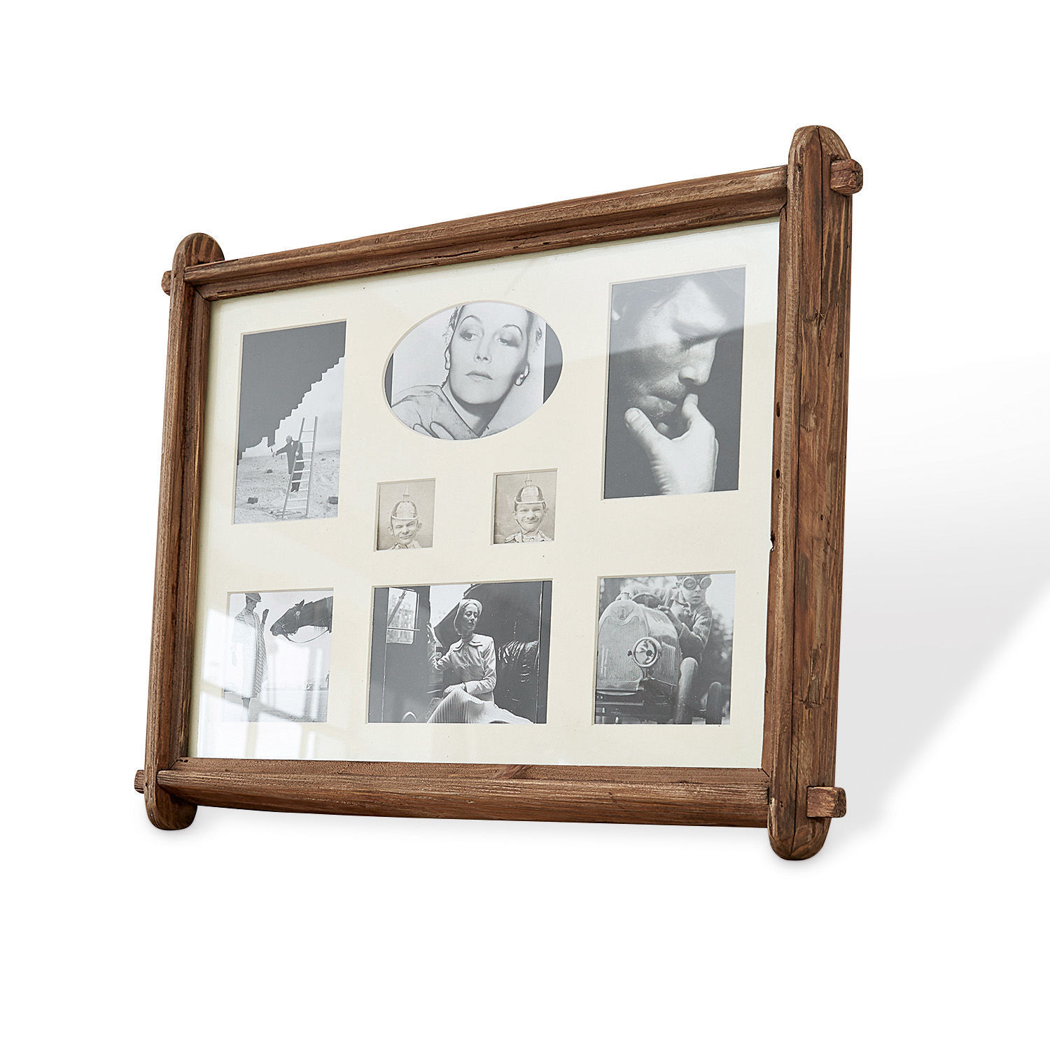 Fotolijst Laon Rustieke bruine houten fotolijst met meerdere zwart-wit vintage foto’s