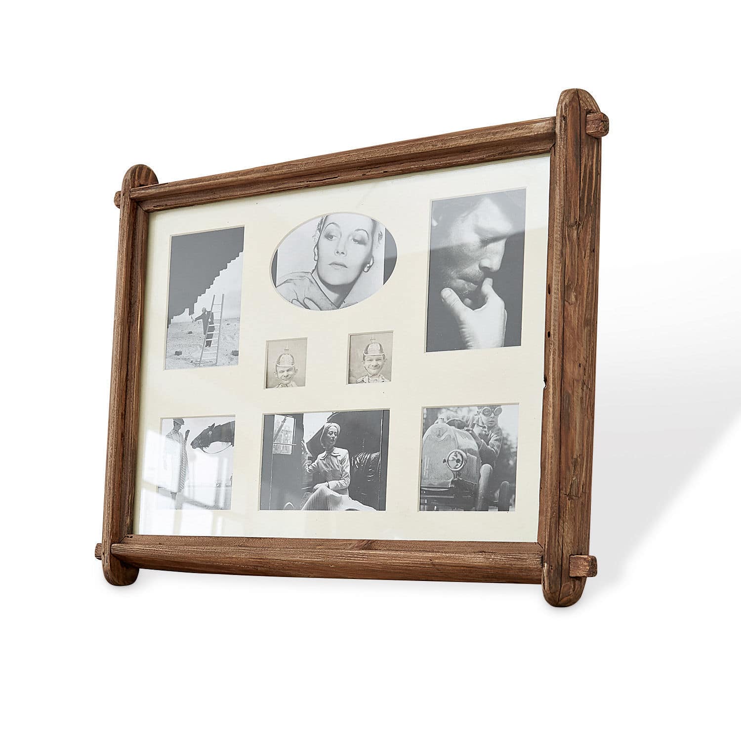 Fotolijst Laon Rustieke bruine houten fotolijst met meerdere zwart-wit vintage foto’s