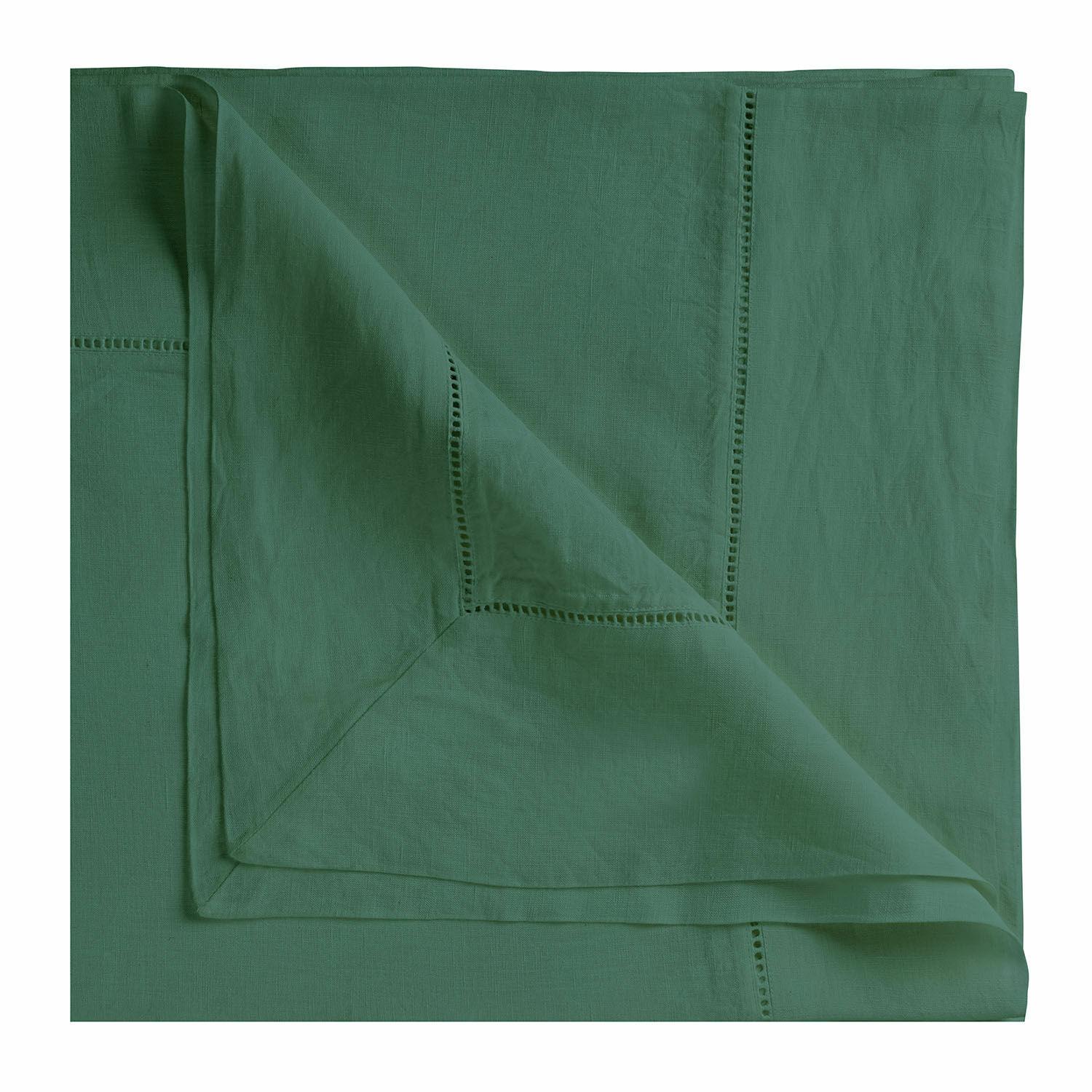 Tafelkleed Covent Garden Groene linnen tafelloper met decoratieve stiksels, perfect voor natuurlijke tafeldecoratie
