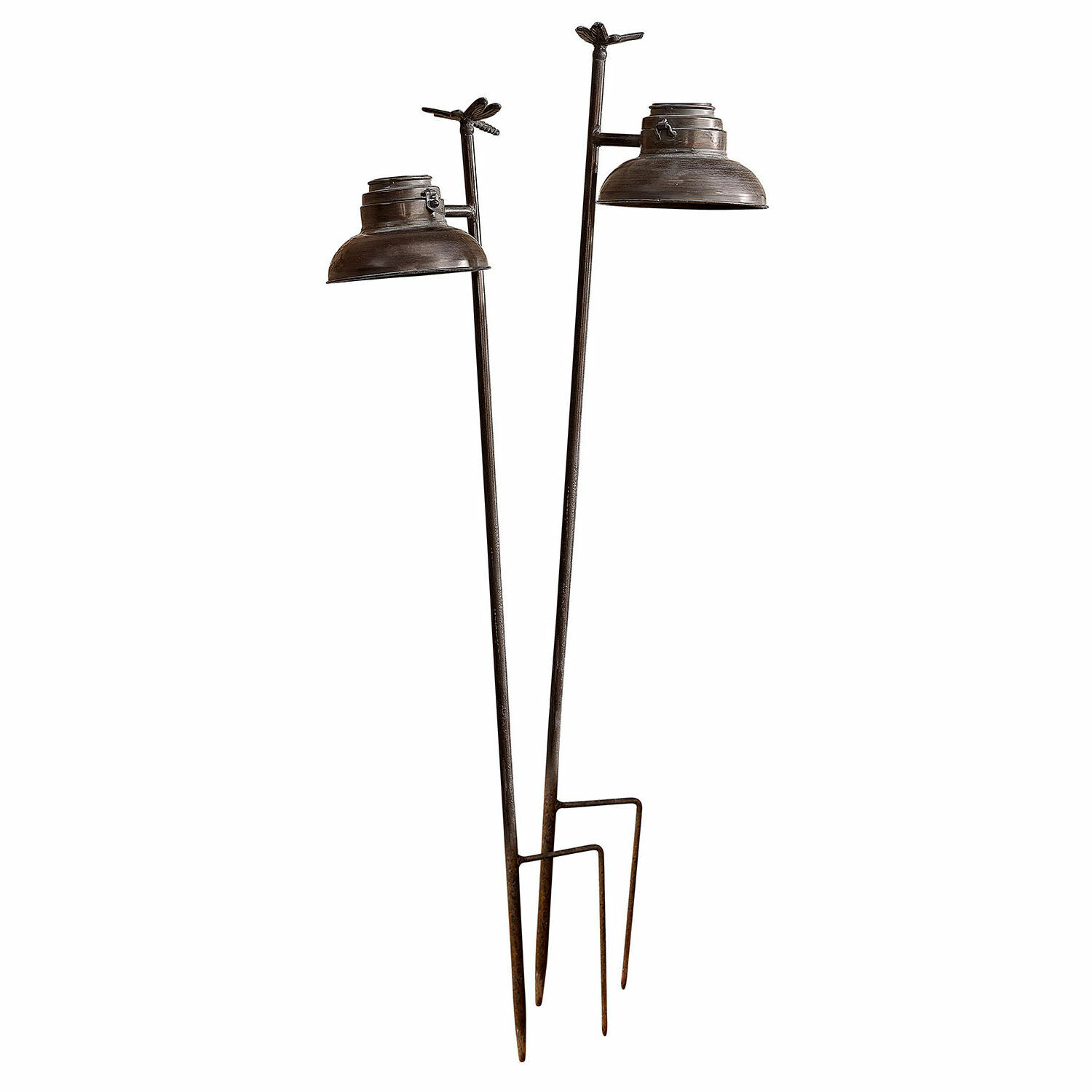 Lantaarn op zonne-energie set van 2 Ivexil Donkerbruine metalen tuinlampen met libelversiering, decoratieve buitenverlichting