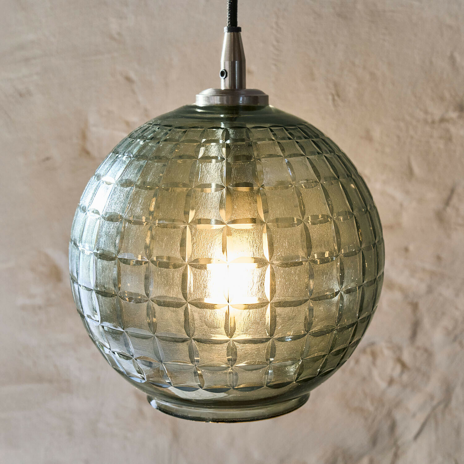 Groene glazen hanglamp met geruit patroon, moderne sfeerverlichting voor binnenruimtes