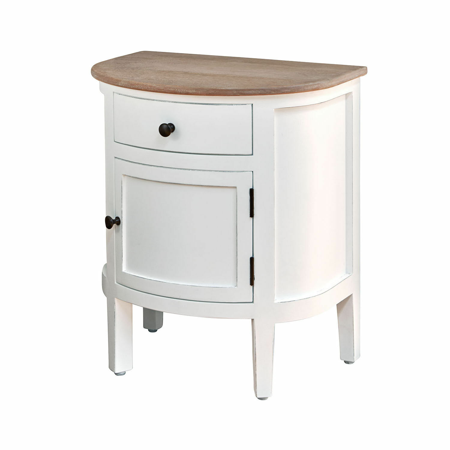 Witte houten nachtkast Arvelin met lade en plank, blad van natuurlijk hout, slaapkamermeubel