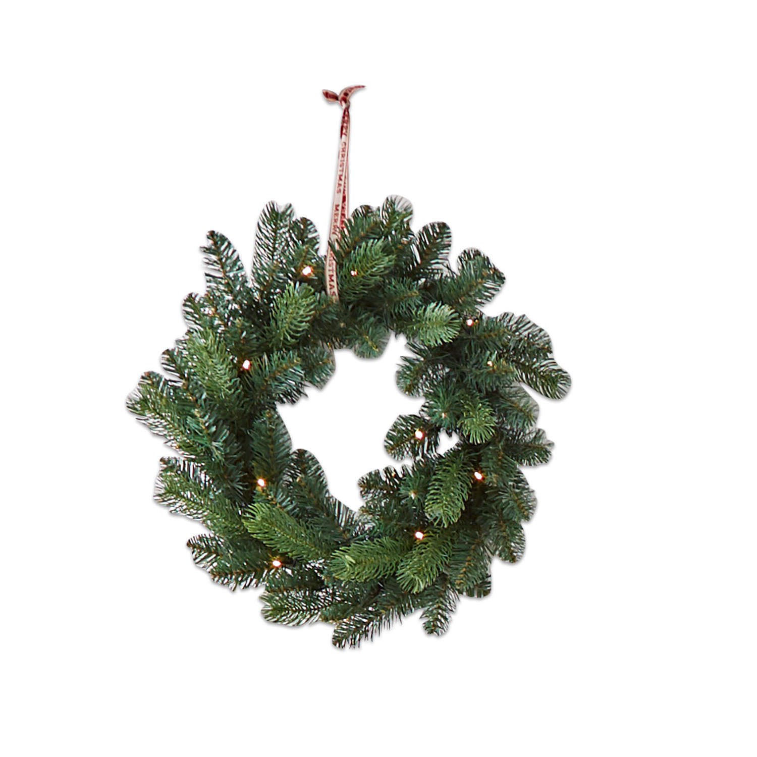 Ledkrans Regin Groene kerstkrans van dennentakken met LED-lichtjes en rood lint om op te hangen