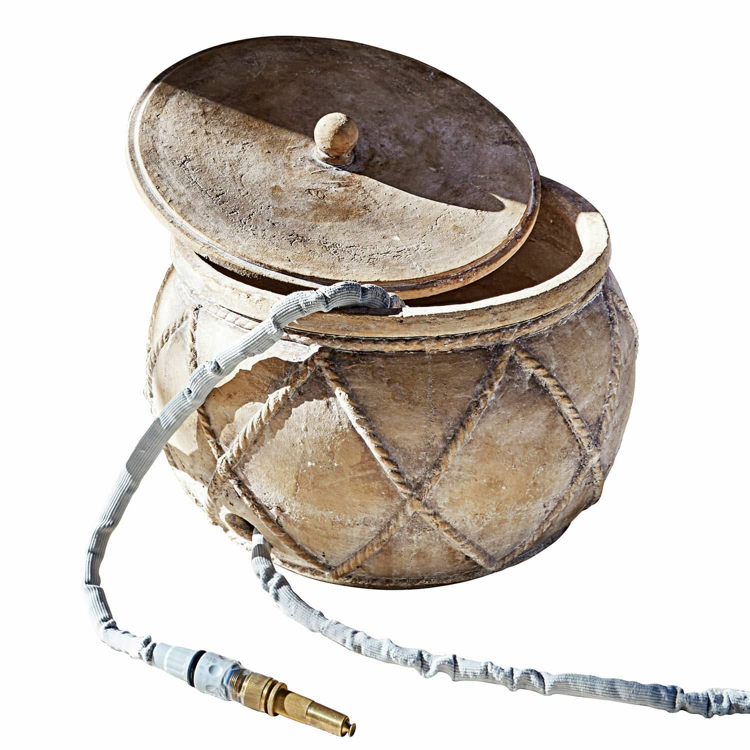 Tuinslangpot Hulcier Decoratieve beige stenen pot met deksel en flexibele tuinslang