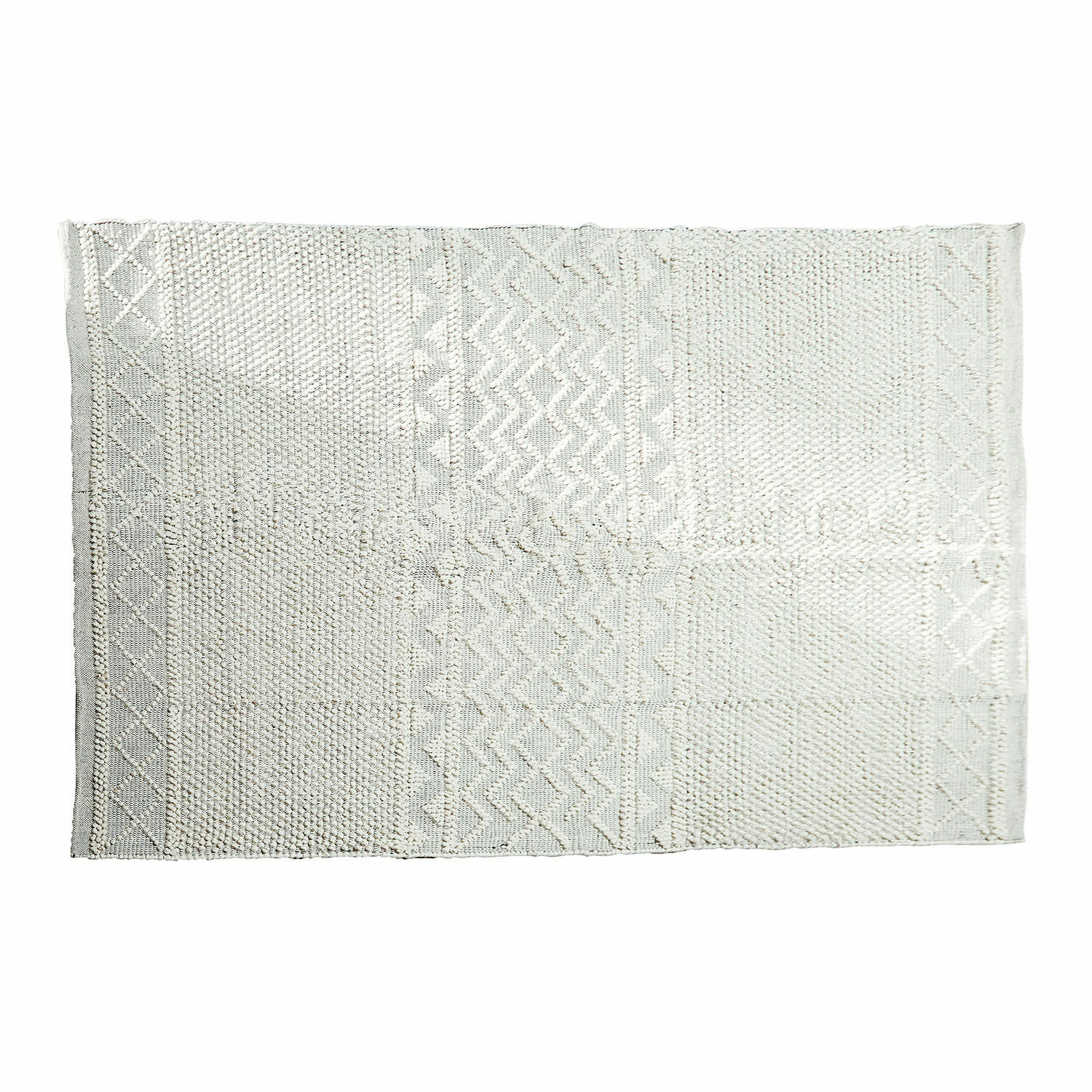 Witte katoenen vloerkleed met geometrisch patroon, zacht en decoratief voor binnen