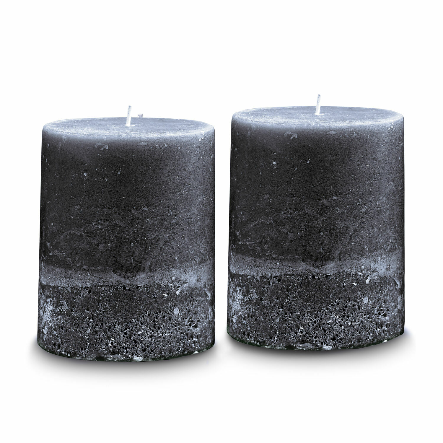 Set van twee Oviedo kaarsen in antracietkleurige was met rustieke textuur voor interieurdecoratie