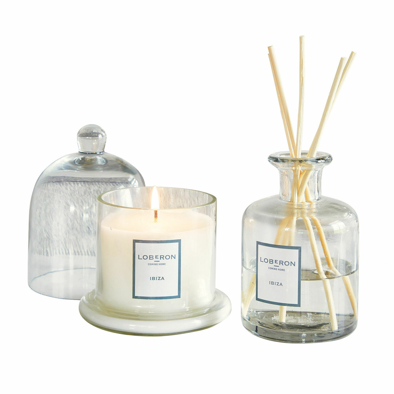Geurset Vanis Ibiza geurset met witte kaars en transparante glazen diffuser voor aromatherapie