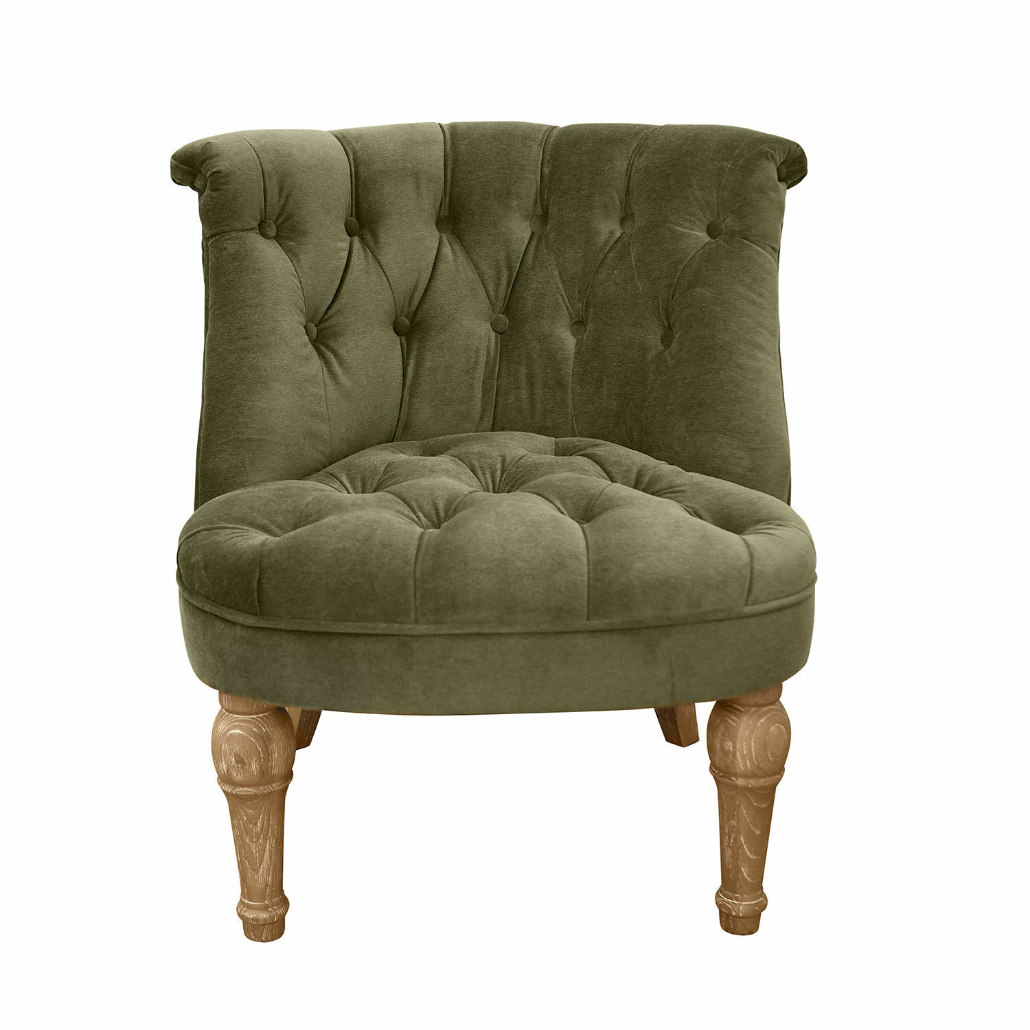 groen/bruin Fauteuil Ardilleux met groene fluwelen bekleding en bruine houten poten, stijlvolle zitmeubel