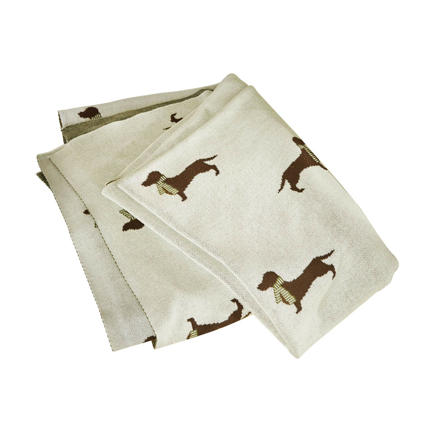 Huisdierendeken Brisette Beige deken met bruin teckelpatroon, zacht materiaal, decoratief en comfortabel