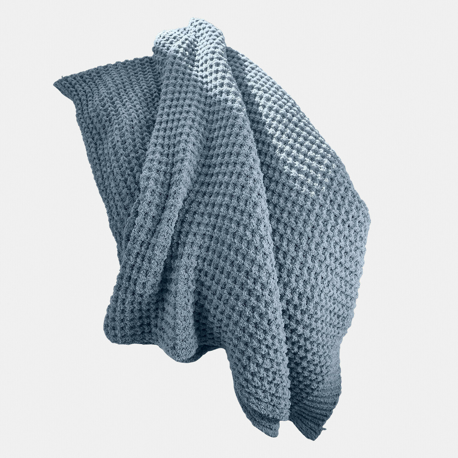 Zachte blauwe katoenen deken met wafelstructuur, ideaal voor een gezellige sfeer