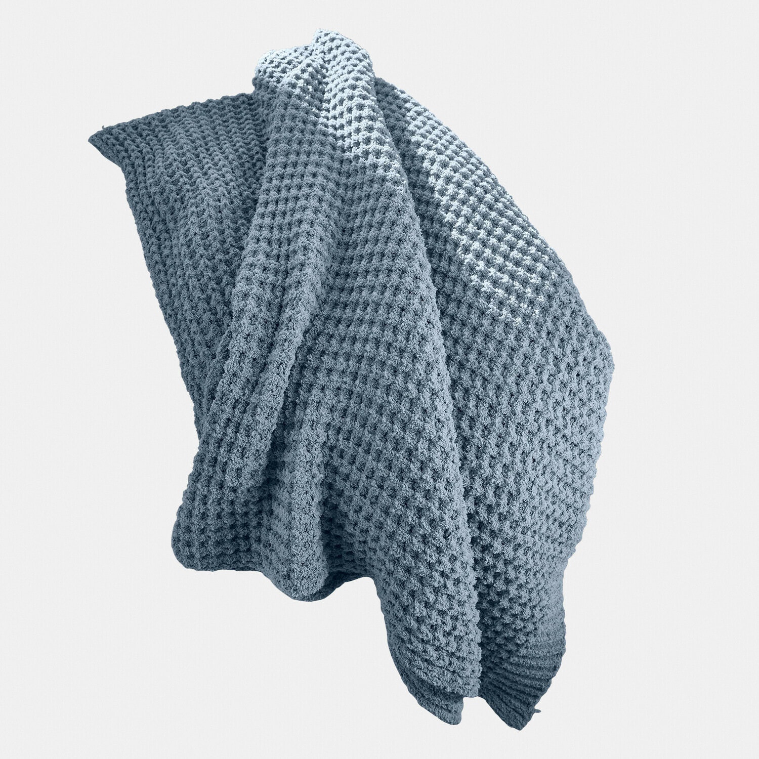 Plaid Ysilda Zachte blauwe katoenen deken met wafelstructuur, ideaal voor een gezellige sfeer