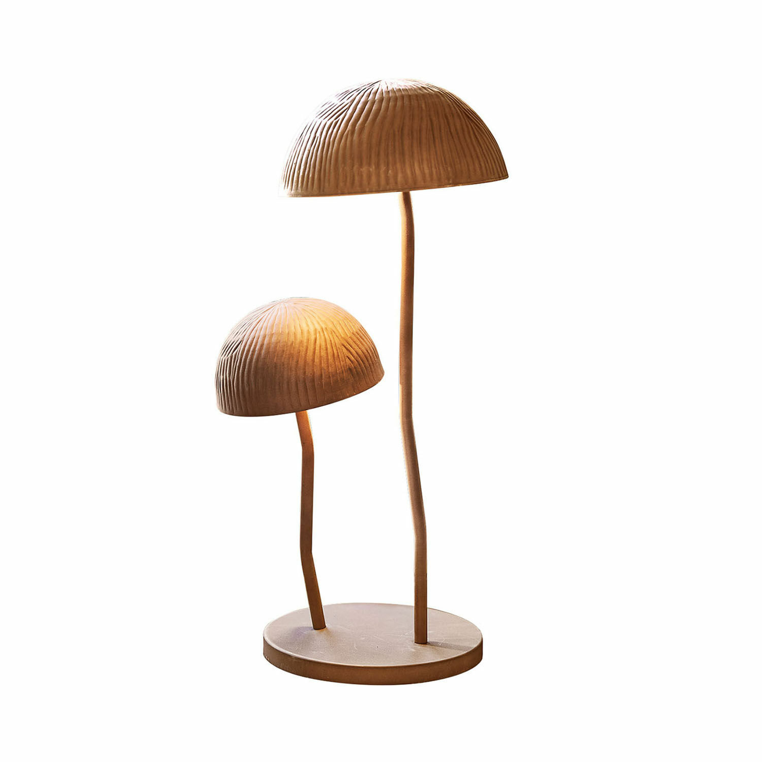 Tafellamp Harvelle Decoratieve tafellamp van metaal in koperen kleur met twee paddenstoelvormige kappen, modern design