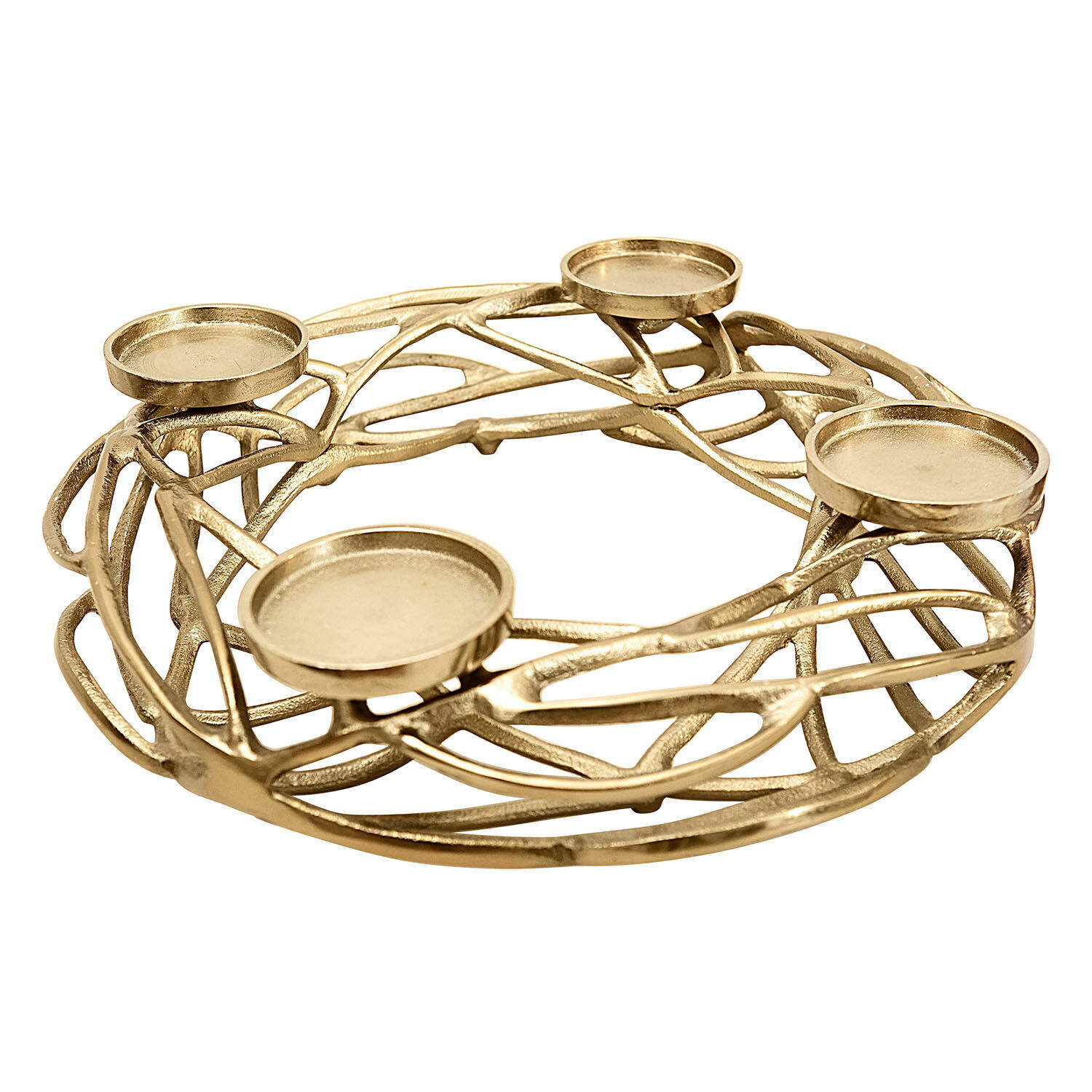 Gouden metalen Coldfield kandelaar voor vier kaarsen met decoratief geometrisch patroon