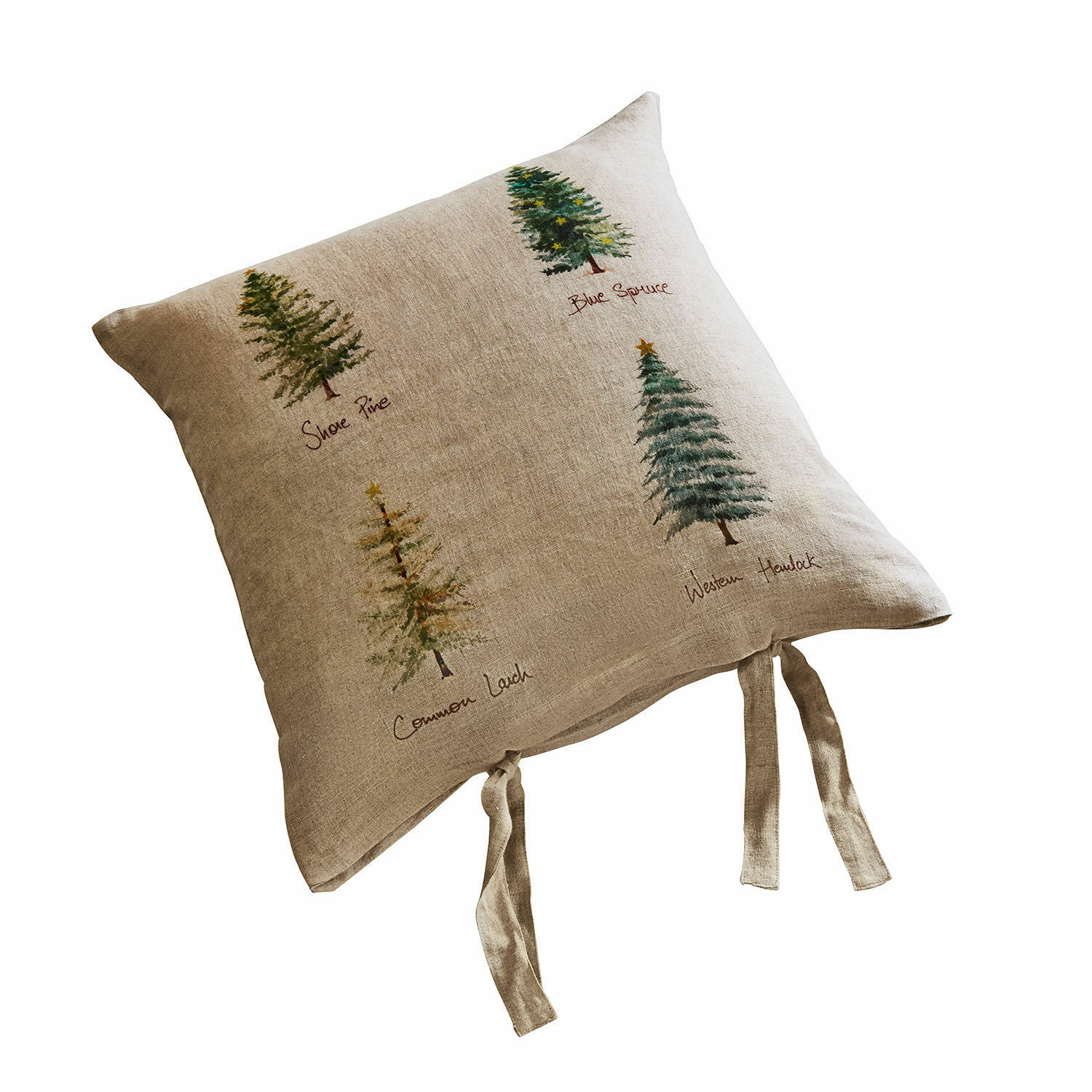 Kussenhoes Jarrier Beige linnen kussen met print van dennen- en sparrenbomen, decoratief kussen voor woonkamer