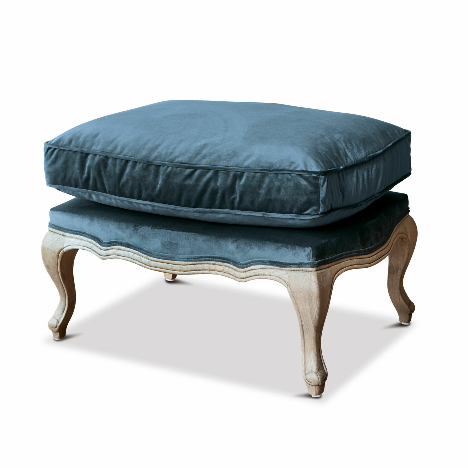Footstool Corlay Voetenbank met houten poten en zachte blauwe fluwelen kussen voor woonkamer