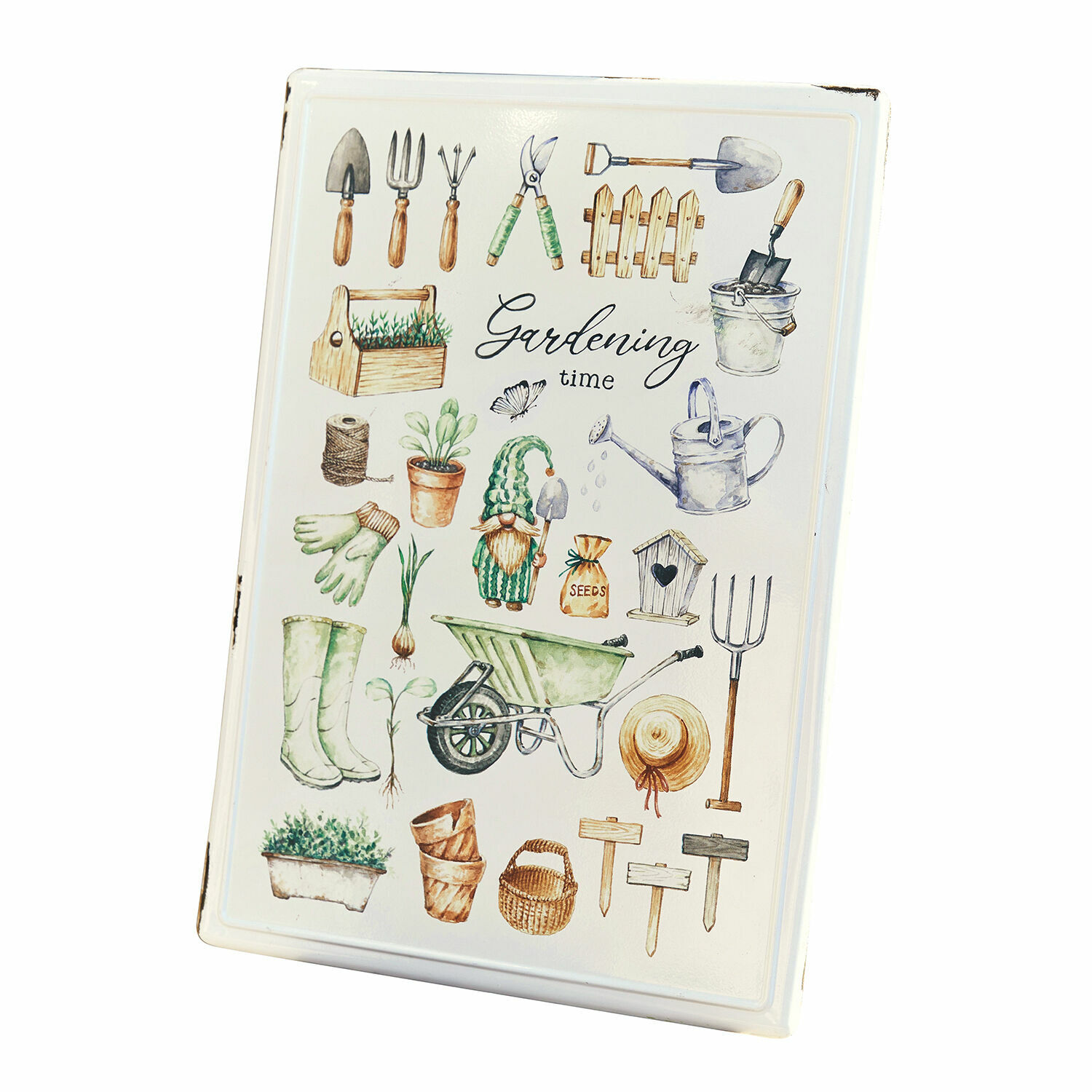 IJzeren decoboard Whyalla Metalen decoratief bord met afbeeldingen van tuingereedschap en tekst Gardening time