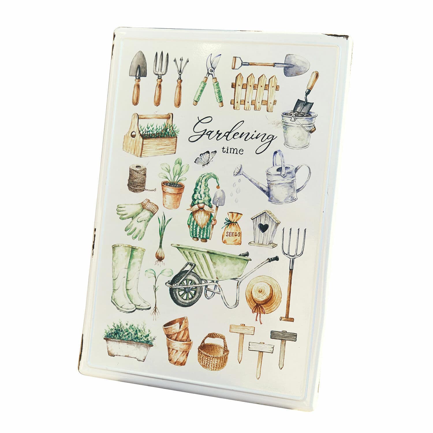 IJzeren decoboard Whyalla Metalen decoratief bord met afbeeldingen van tuingereedschap en tekst Gardening time