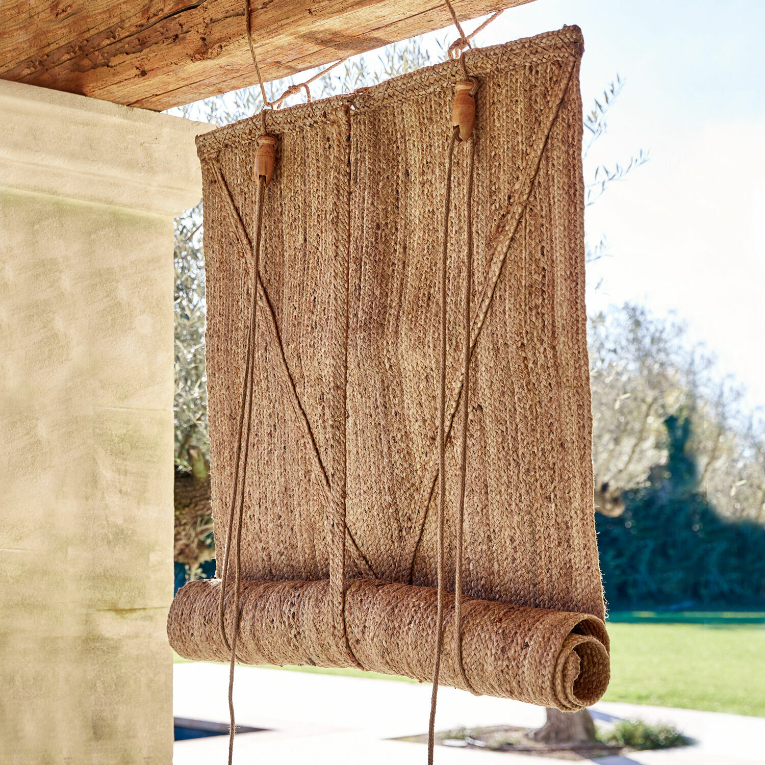 Rolgordijn Georgia Natuurlijke beige gevlochten jute rolgordijn, geschikt voor verduistering en raamdecoratie