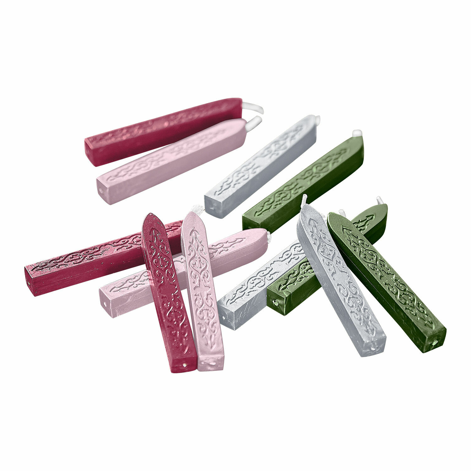 Set van 12 gekleurde zegelwasstaven met decoratief patroon, perfect voor knutselen en decoratie