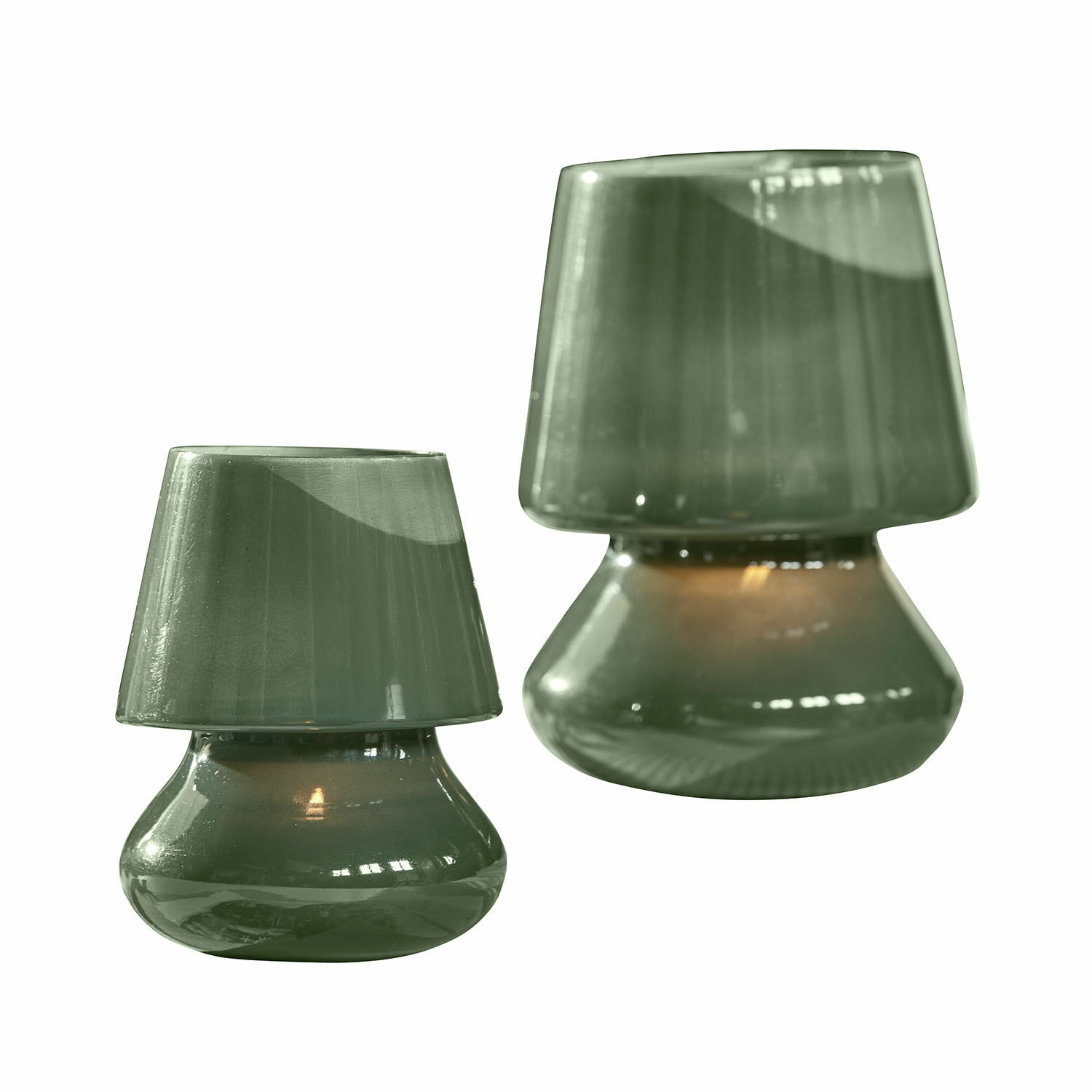 Windlichtje set van 2 Sorrivella Set van twee groene glazen lantaarns met kaarsruimte, interieurdecoratie