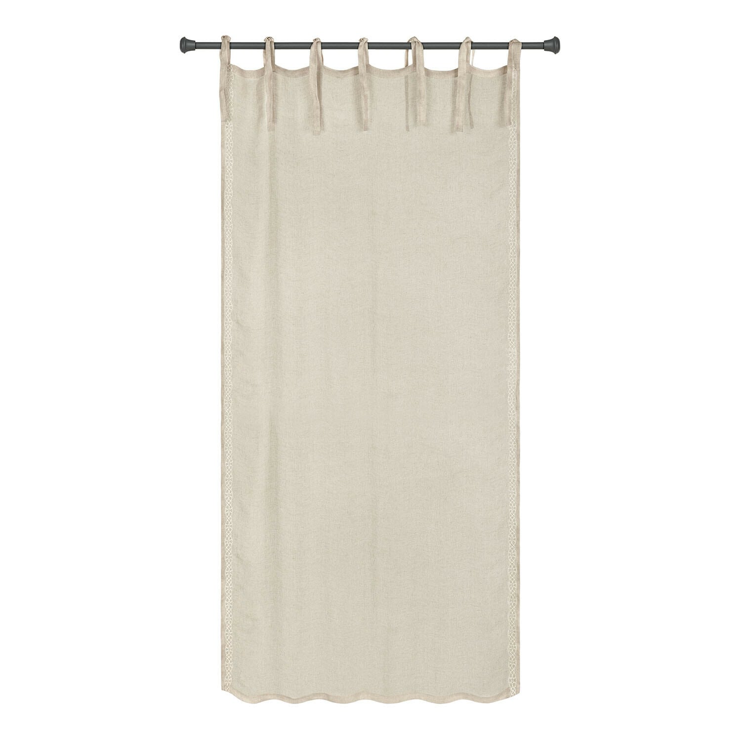 Gordijn Lueur d’Aube Beige linnen gordijn met decoratieve kant aan de zijkanten, licht en elegant voor woonkamer