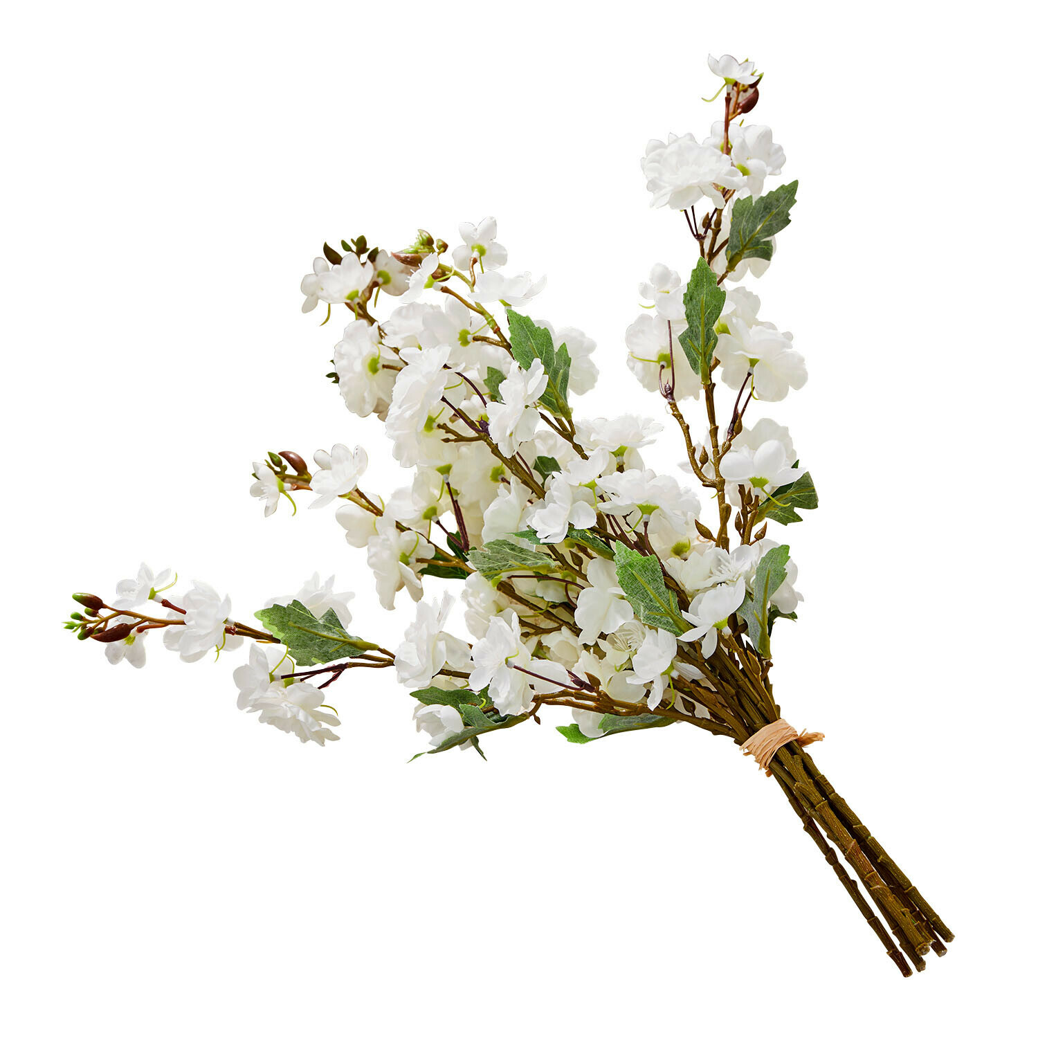 Boeket witte kunstbloemen met groene bladeren voor interieurdecoratie