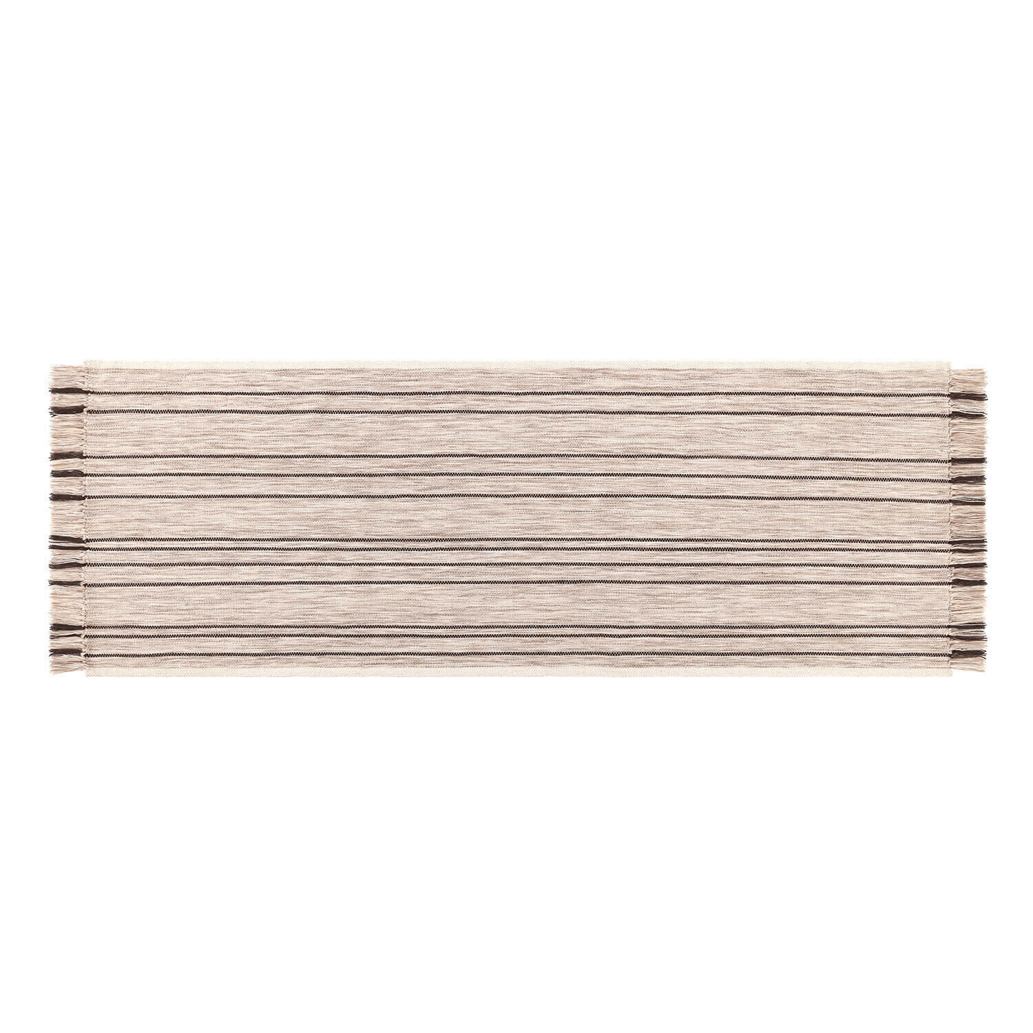 Loper Brisalda Beige katoenen vloerkleed met zwarte strepen en franjes, interieur- en vloerdecoratie