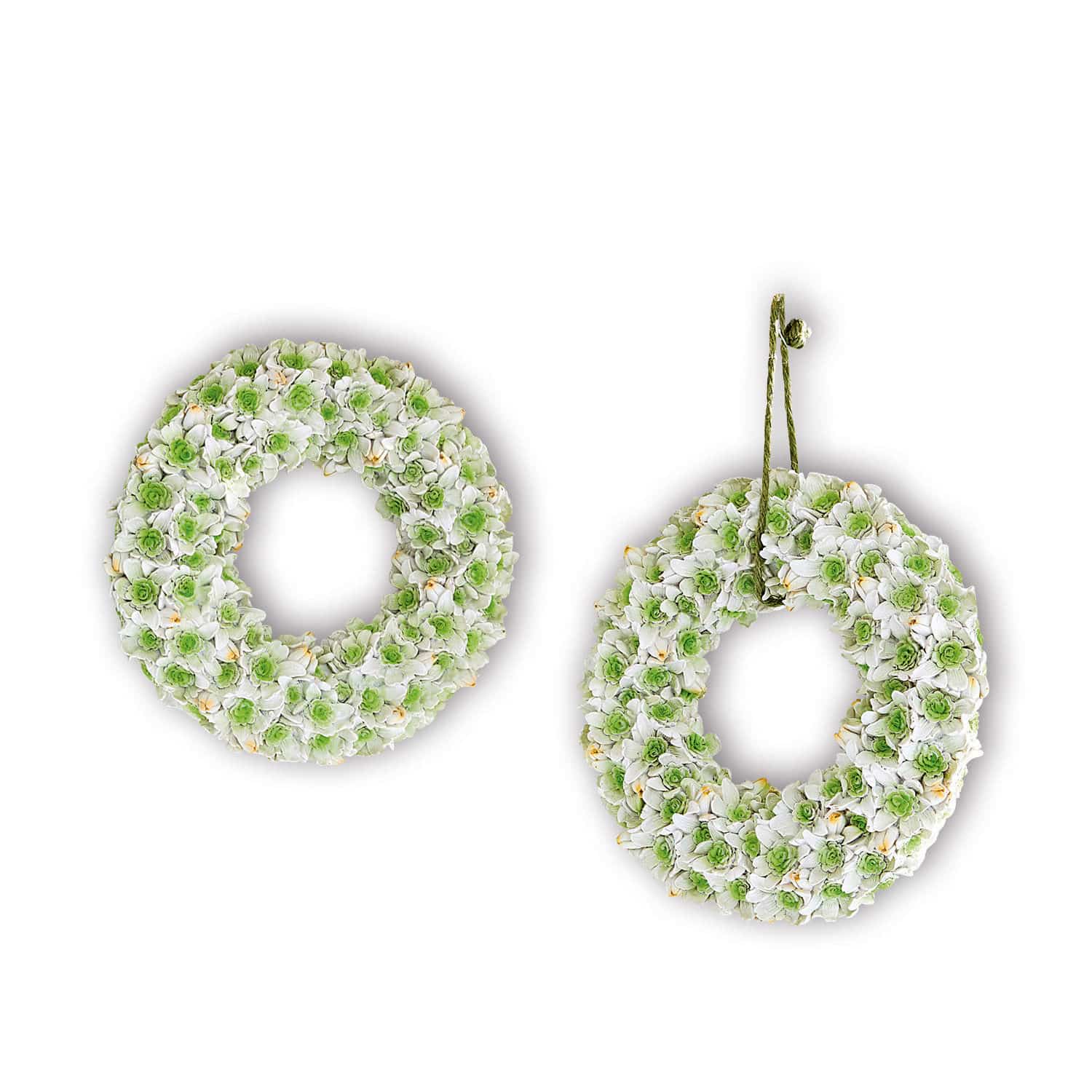 Krans set van 2 Willmare Decoratieve krans van witte en groene bloemen om op te hangen, wanddecoratie voor thuis