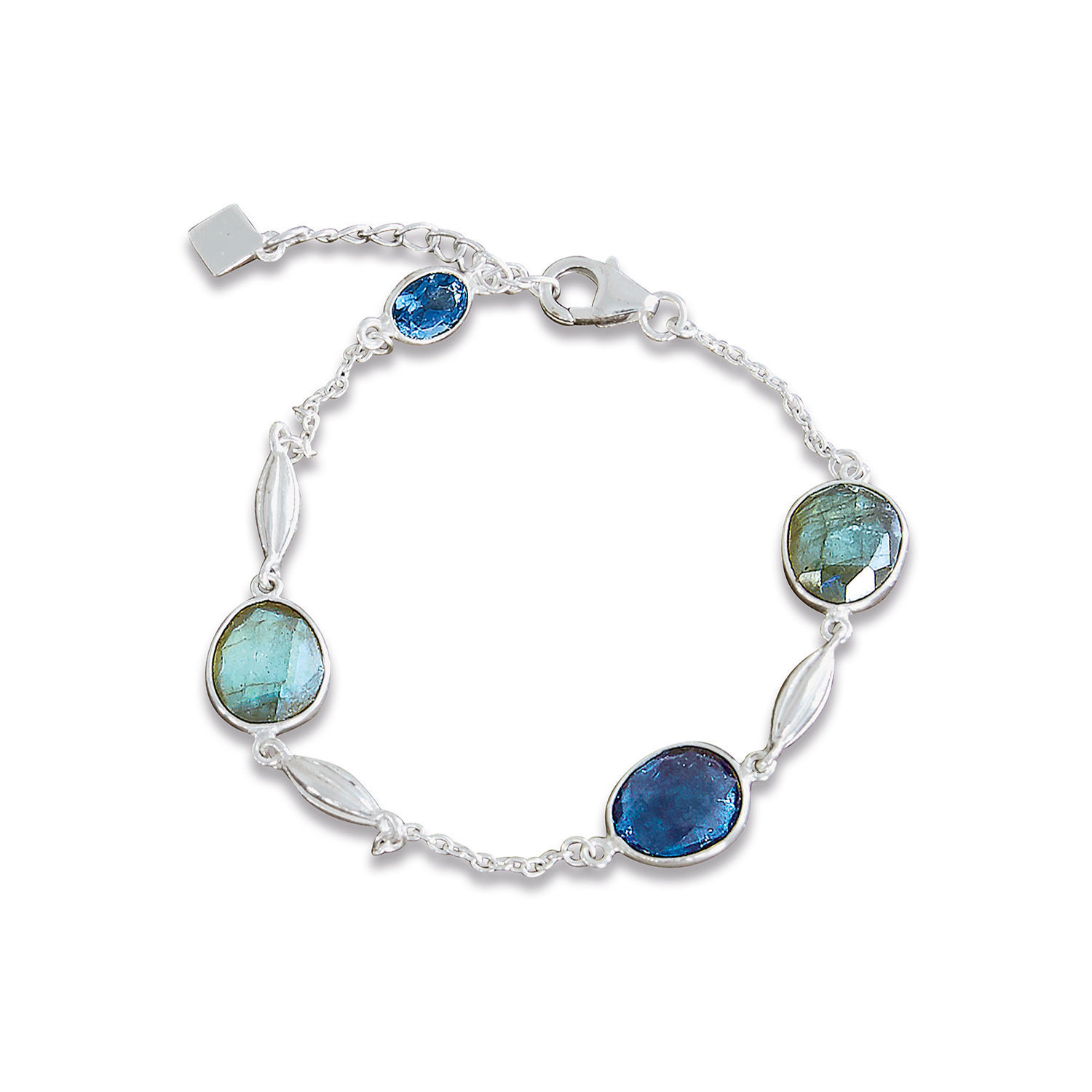 Zilveren armband met blauwe en groene edelstenen, elegante dames sieraden